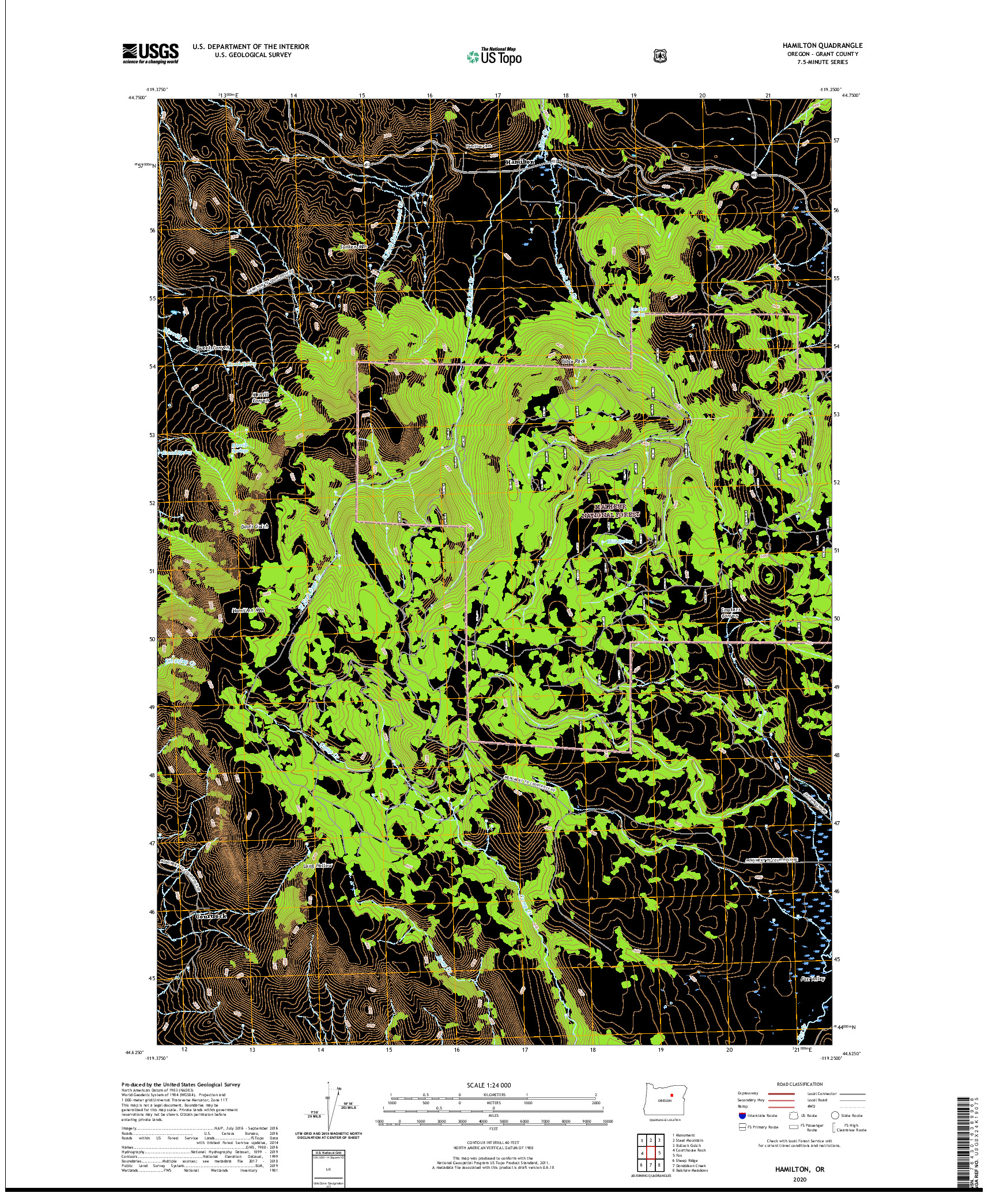 USGS US TOPO 7.5-MINUTE MAP FOR HAMILTON, OR 2020