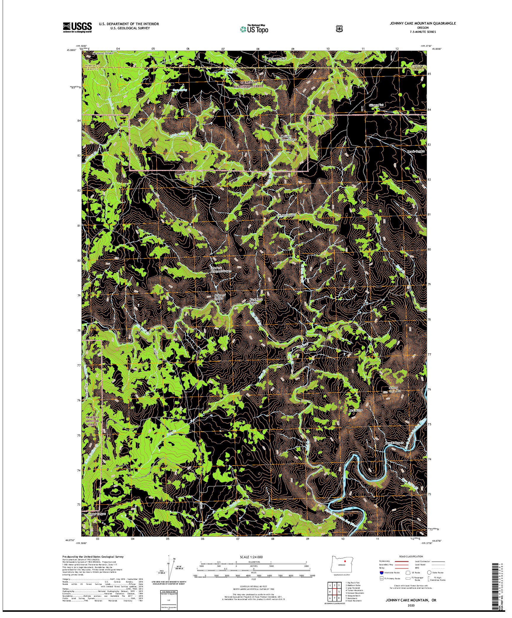 USGS US TOPO 7.5-MINUTE MAP FOR JOHNNY CAKE MOUNTAIN, OR 2020