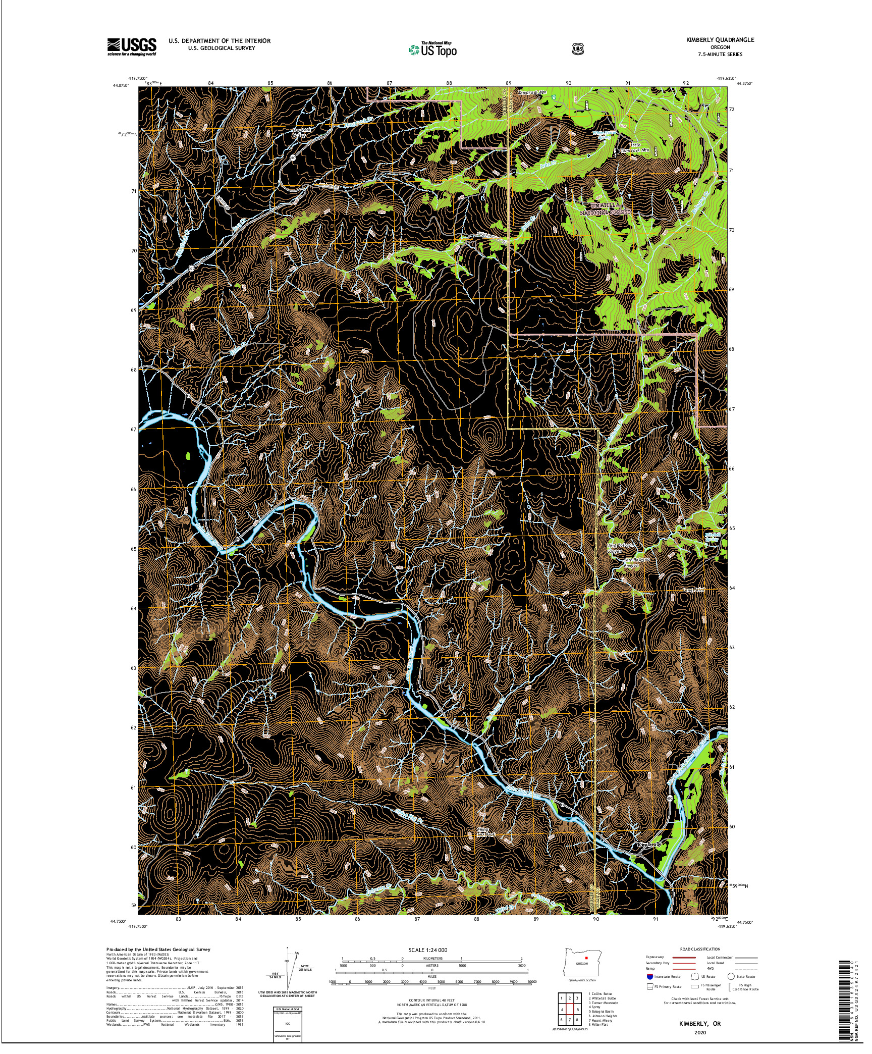 USGS US TOPO 7.5-MINUTE MAP FOR KIMBERLY, OR 2020