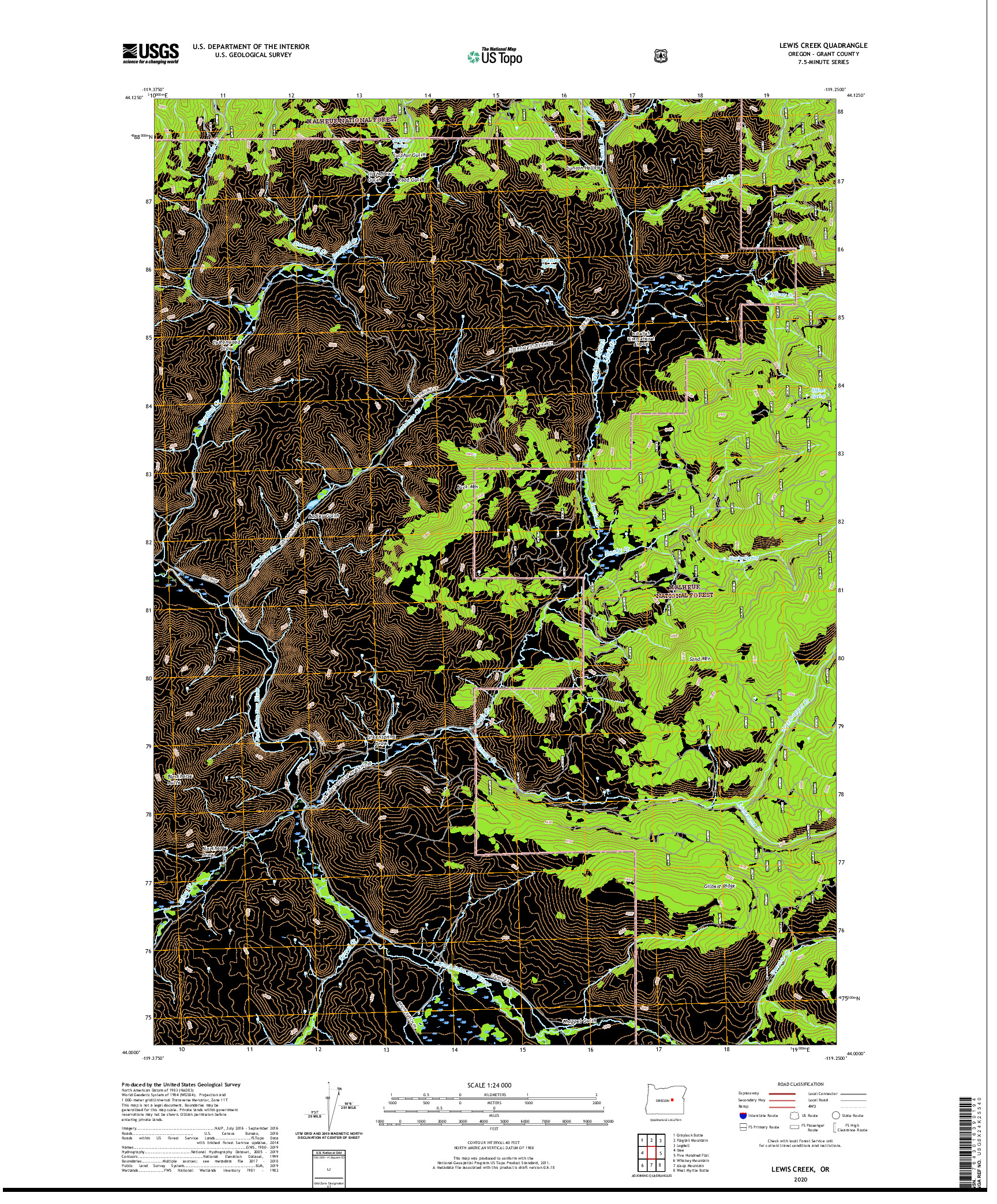 USGS US TOPO 7.5-MINUTE MAP FOR LEWIS CREEK, OR 2020