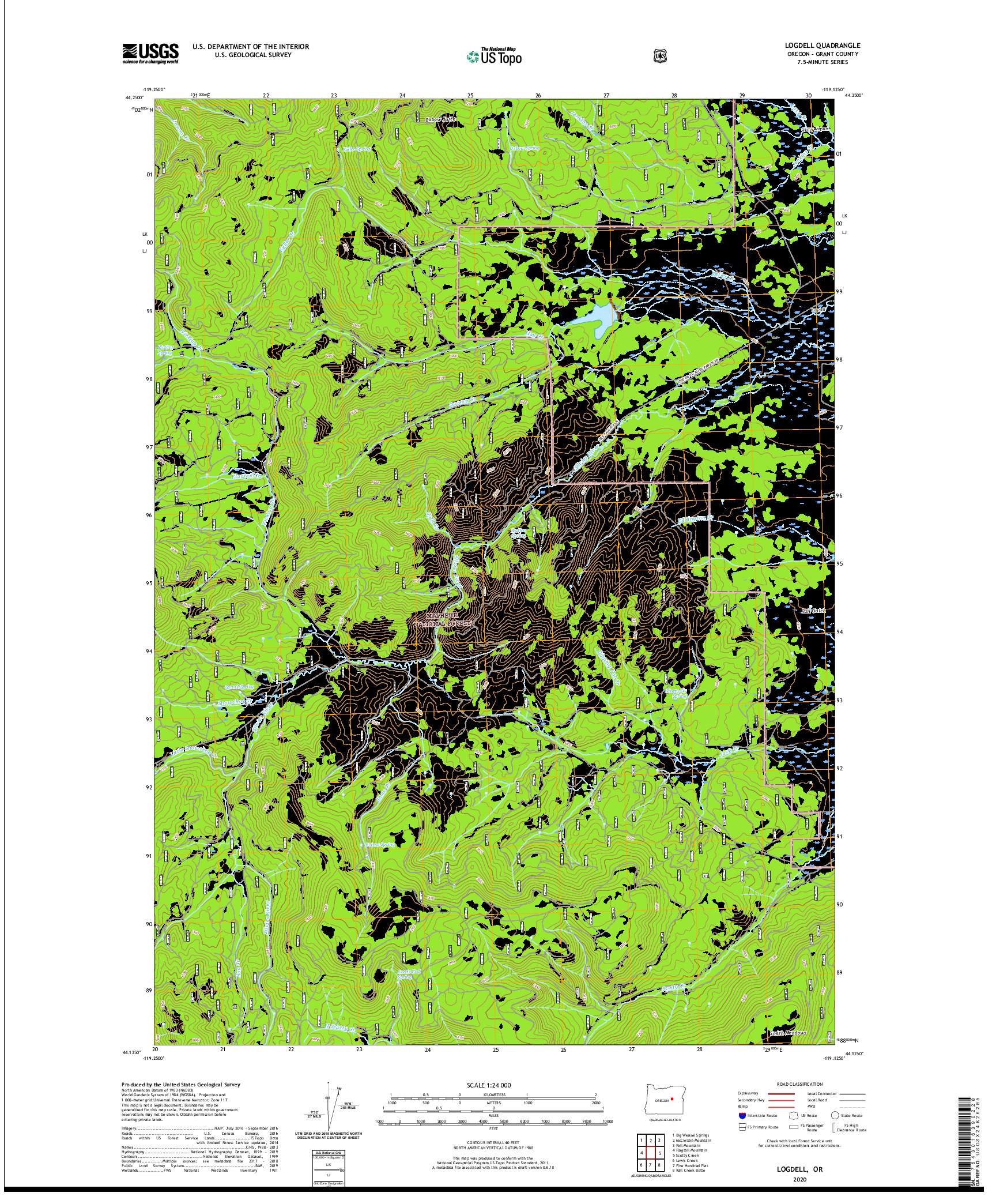 USGS US TOPO 7.5-MINUTE MAP FOR LOGDELL, OR 2020