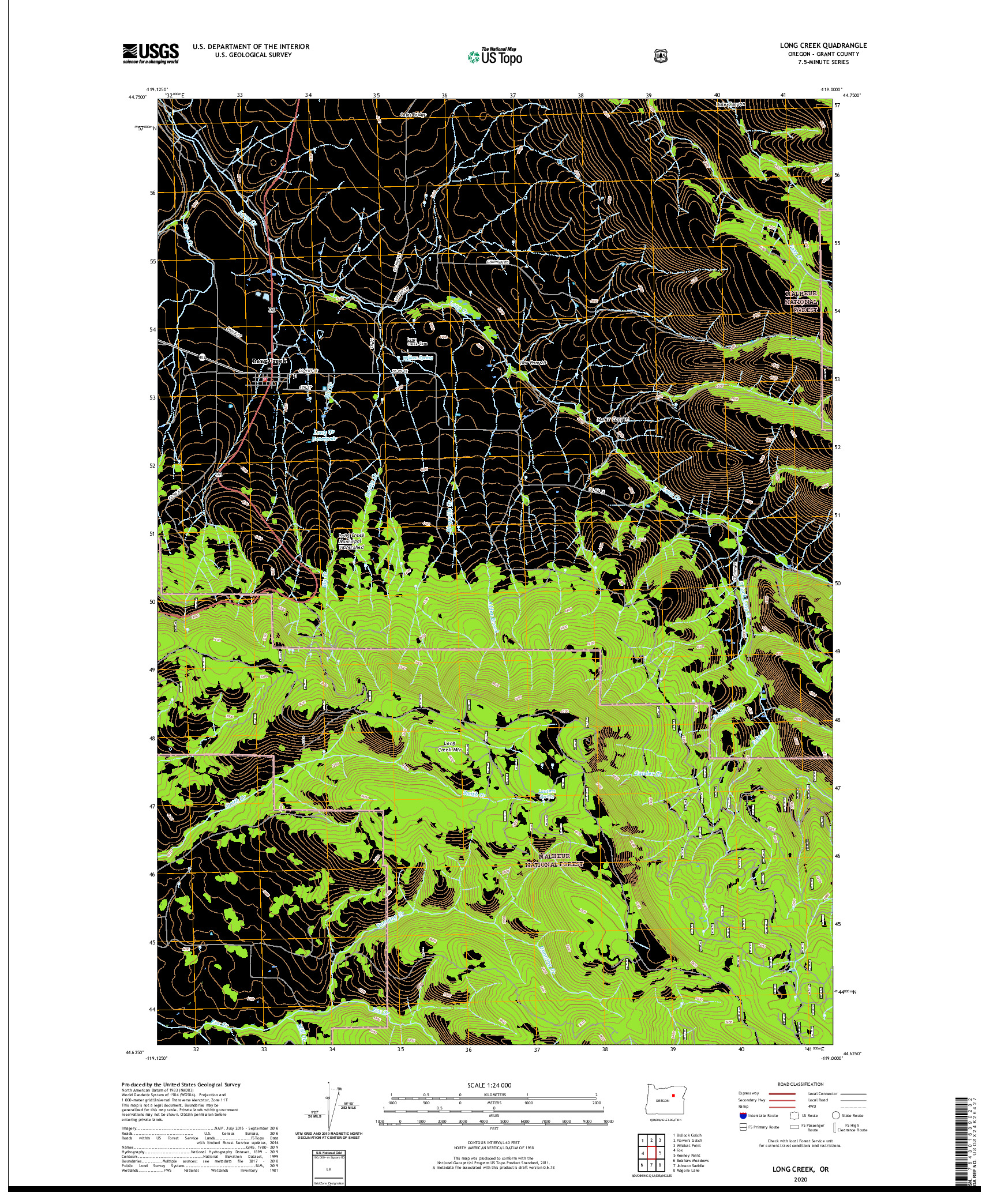 USGS US TOPO 7.5-MINUTE MAP FOR LONG CREEK, OR 2020