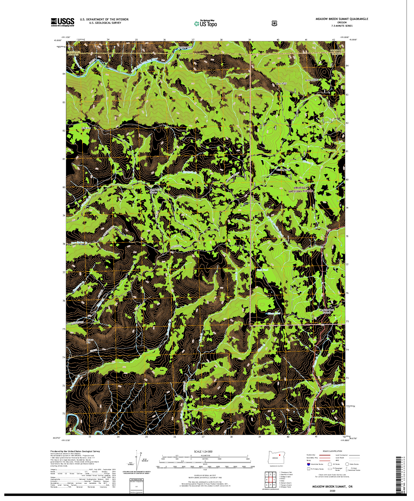 USGS US TOPO 7.5-MINUTE MAP FOR MEADOW BROOK SUMMIT, OR 2020