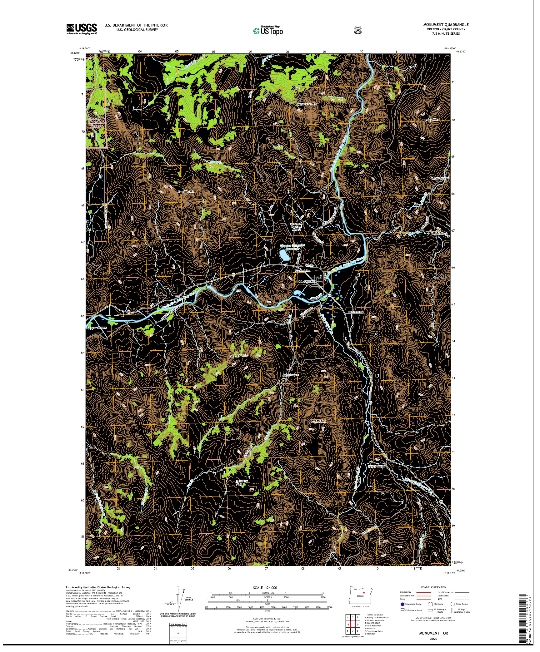 USGS US TOPO 7.5-MINUTE MAP FOR MONUMENT, OR 2020