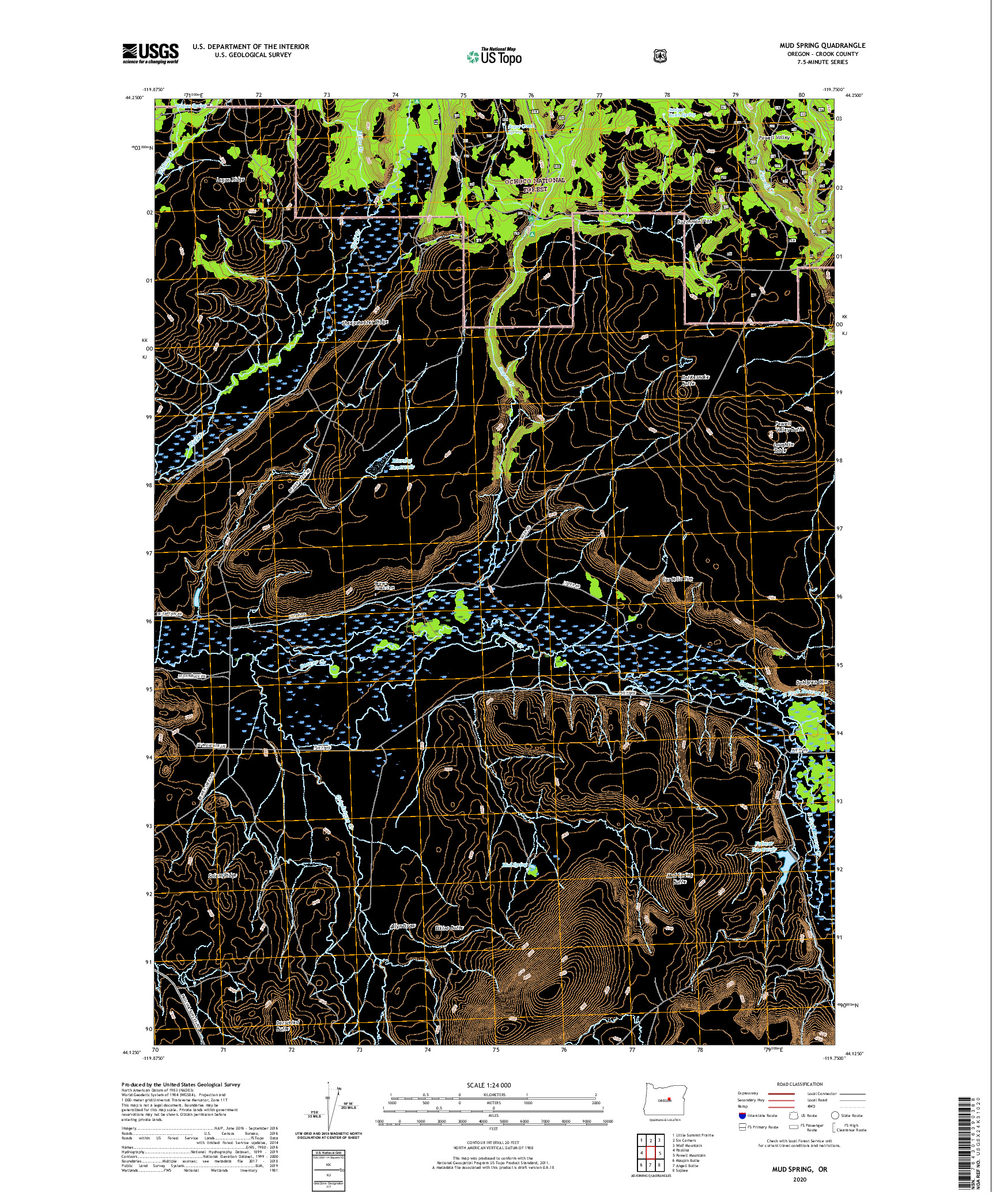USGS US TOPO 7.5-MINUTE MAP FOR MUD SPRING, OR 2020