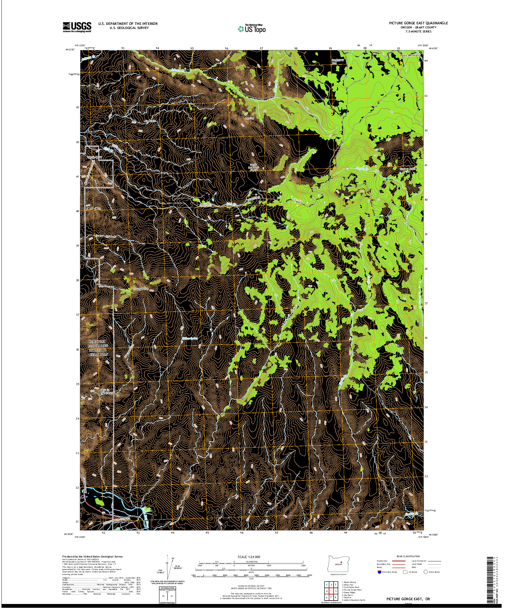 USGS US TOPO 7.5-MINUTE MAP FOR PICTURE GORGE EAST, OR 2020