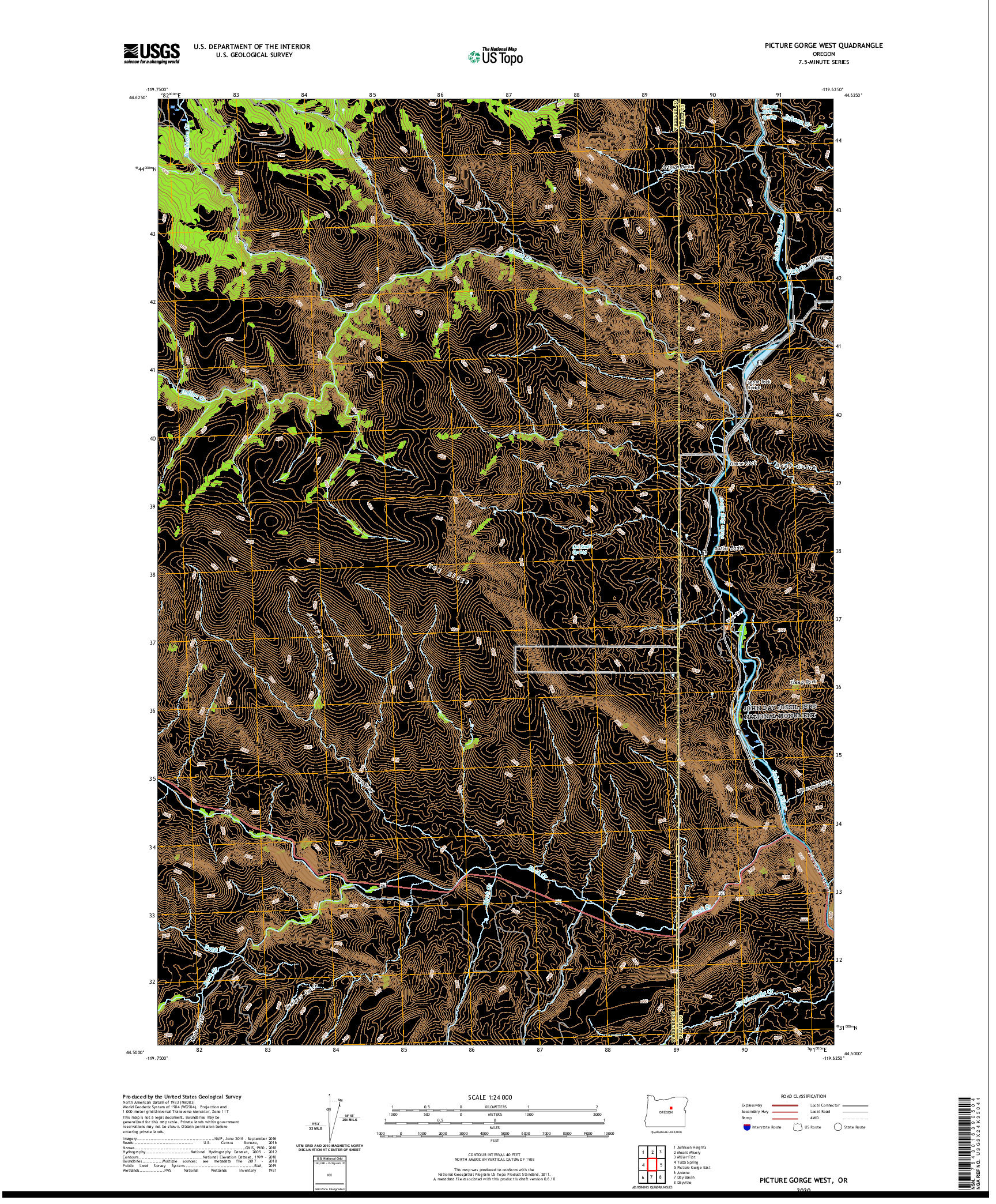 USGS US TOPO 7.5-MINUTE MAP FOR PICTURE GORGE WEST, OR 2020