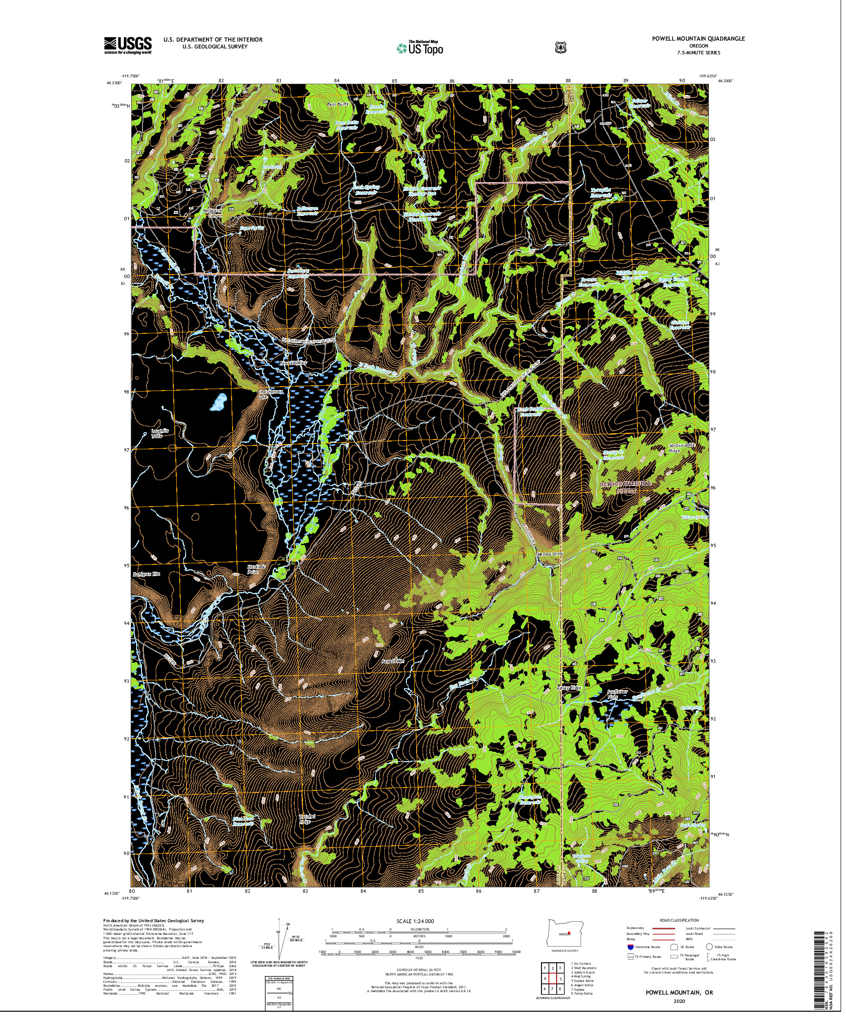 USGS US TOPO 7.5-MINUTE MAP FOR POWELL MOUNTAIN, OR 2020