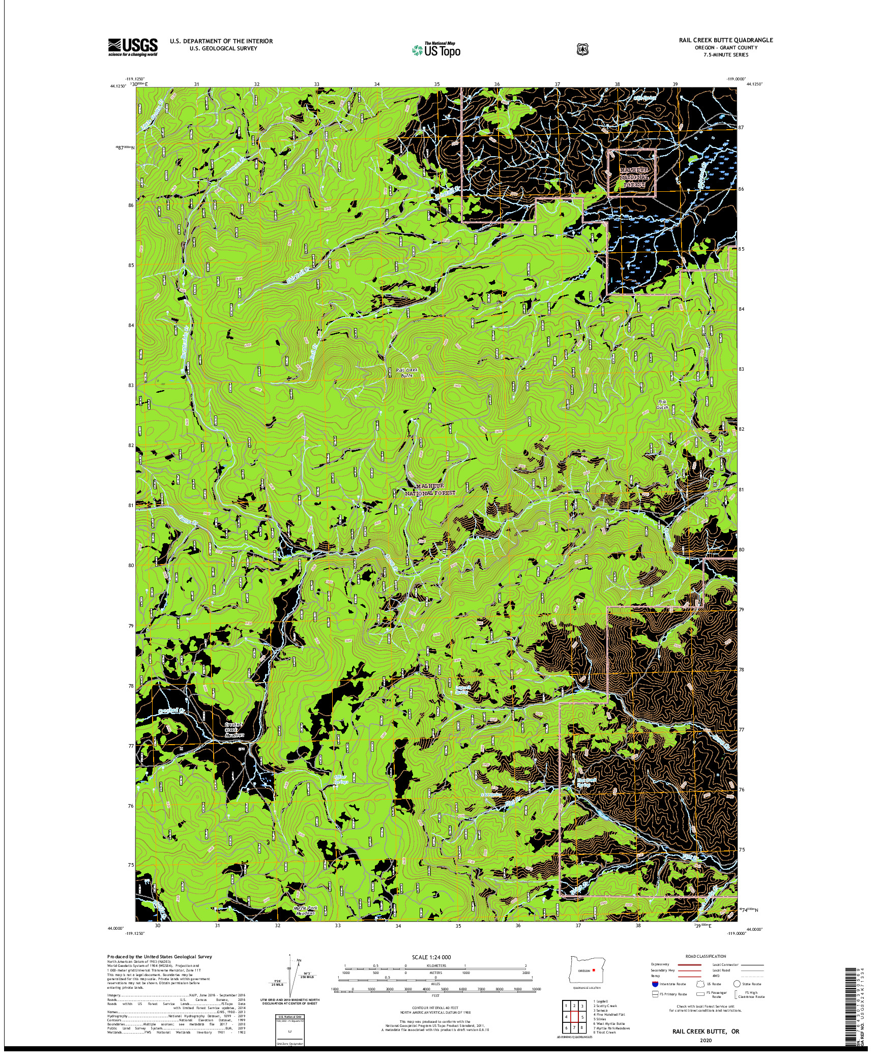 USGS US TOPO 7.5-MINUTE MAP FOR RAIL CREEK BUTTE, OR 2020