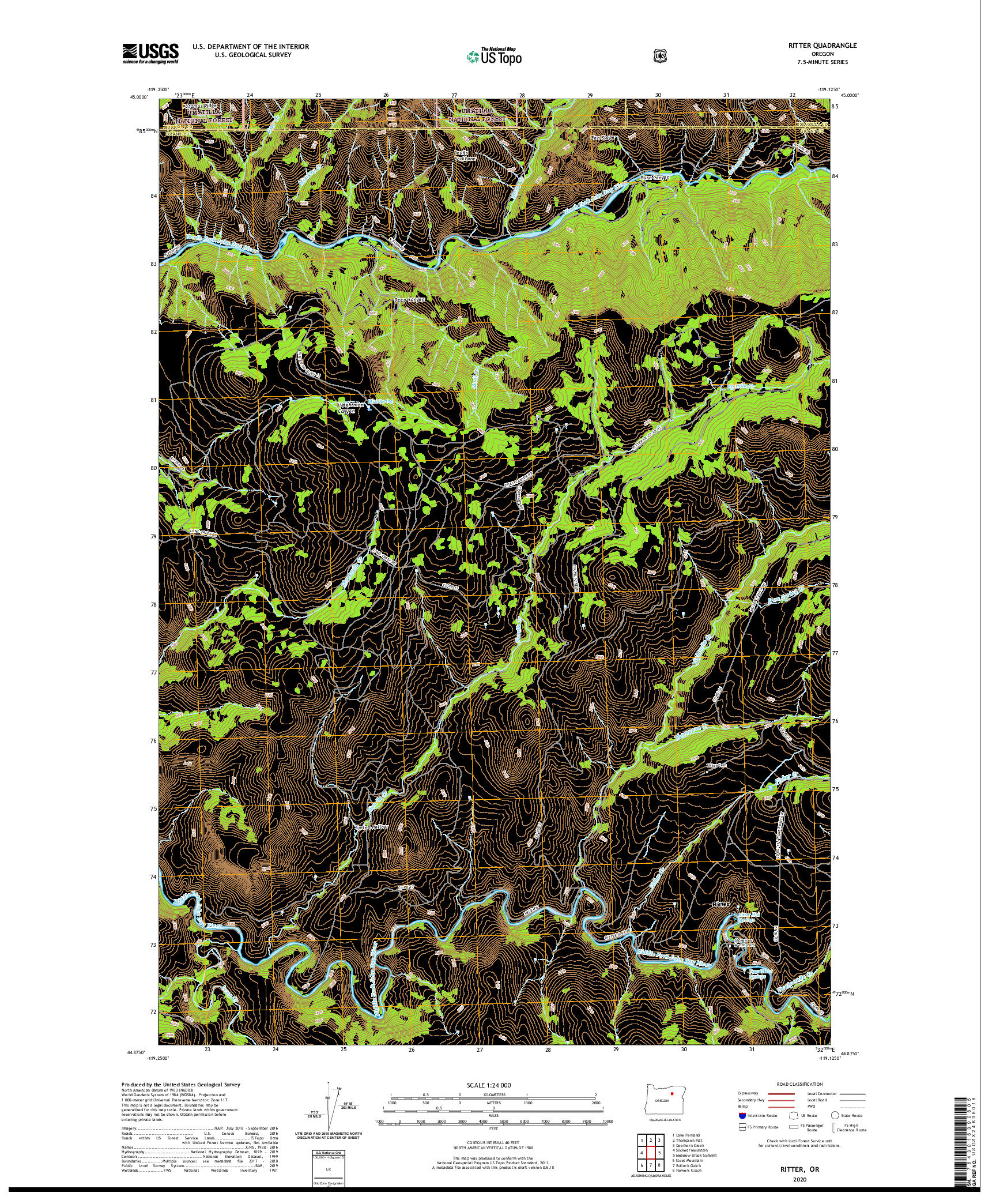 USGS US TOPO 7.5-MINUTE MAP FOR RITTER, OR 2020