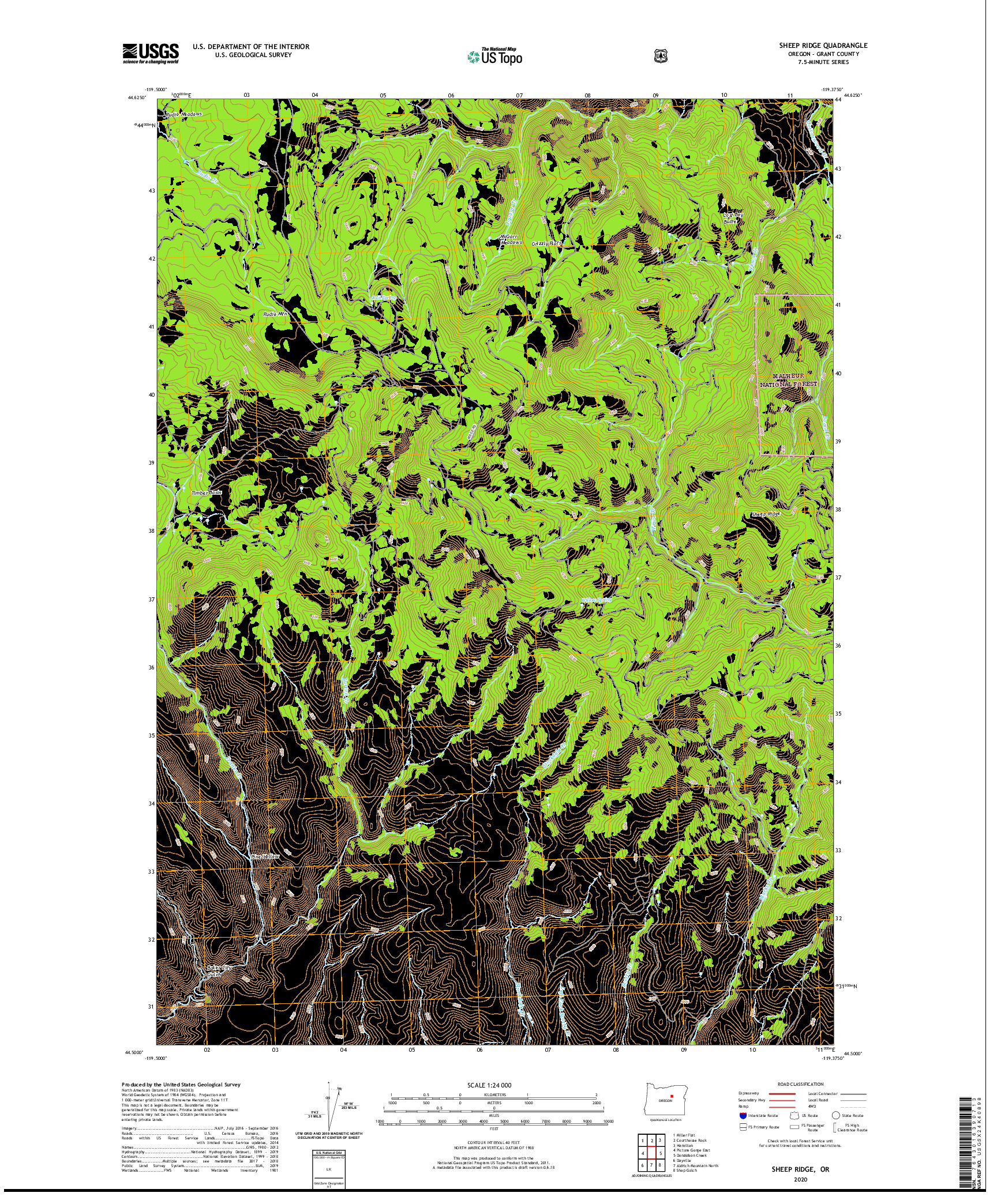 USGS US TOPO 7.5-MINUTE MAP FOR SHEEP RIDGE, OR 2020