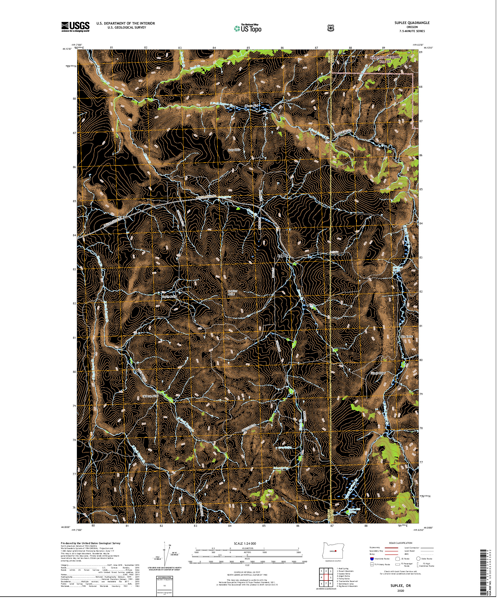 USGS US TOPO 7.5-MINUTE MAP FOR SUPLEE, OR 2020