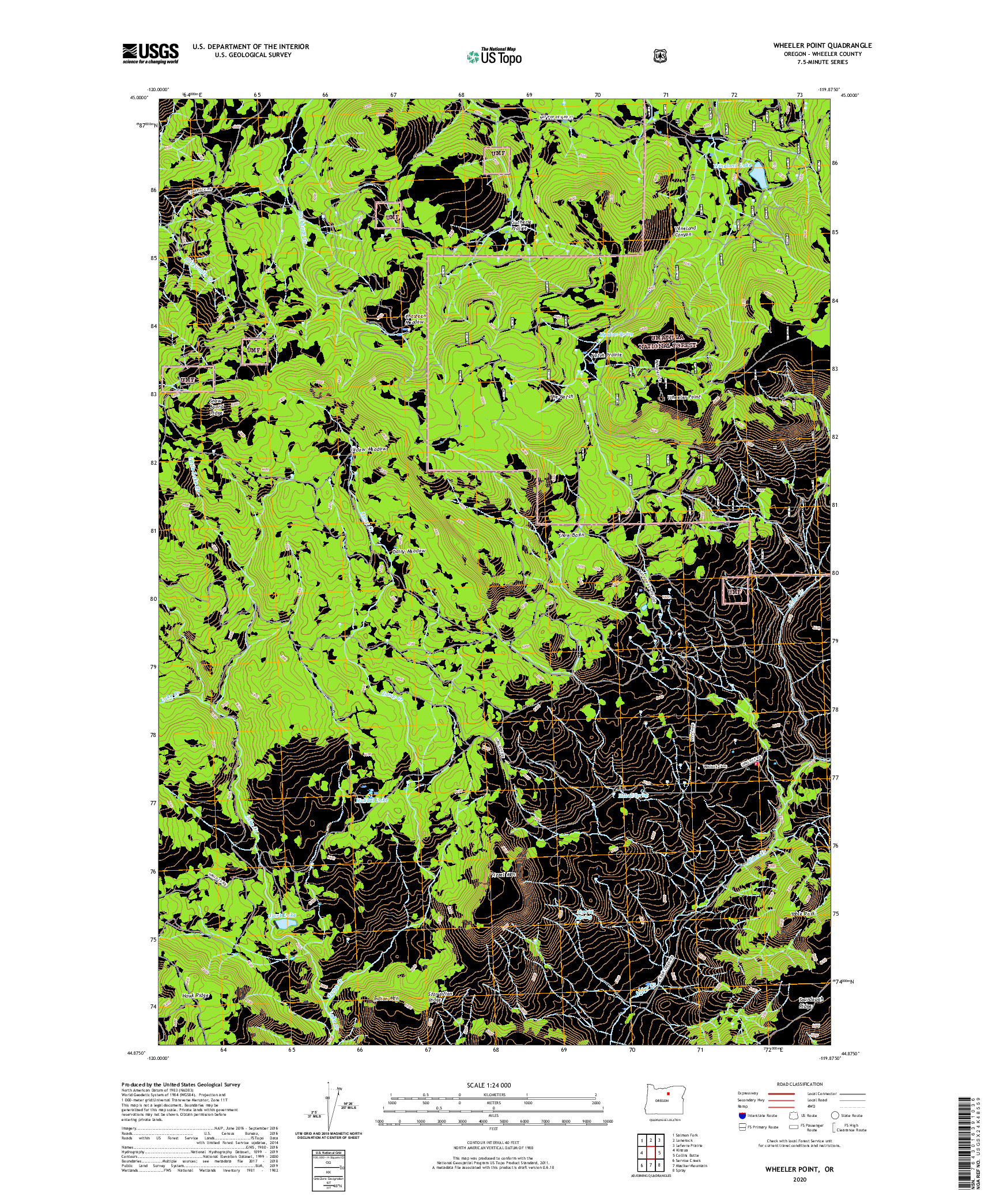 USGS US TOPO 7.5-MINUTE MAP FOR WHEELER POINT, OR 2020