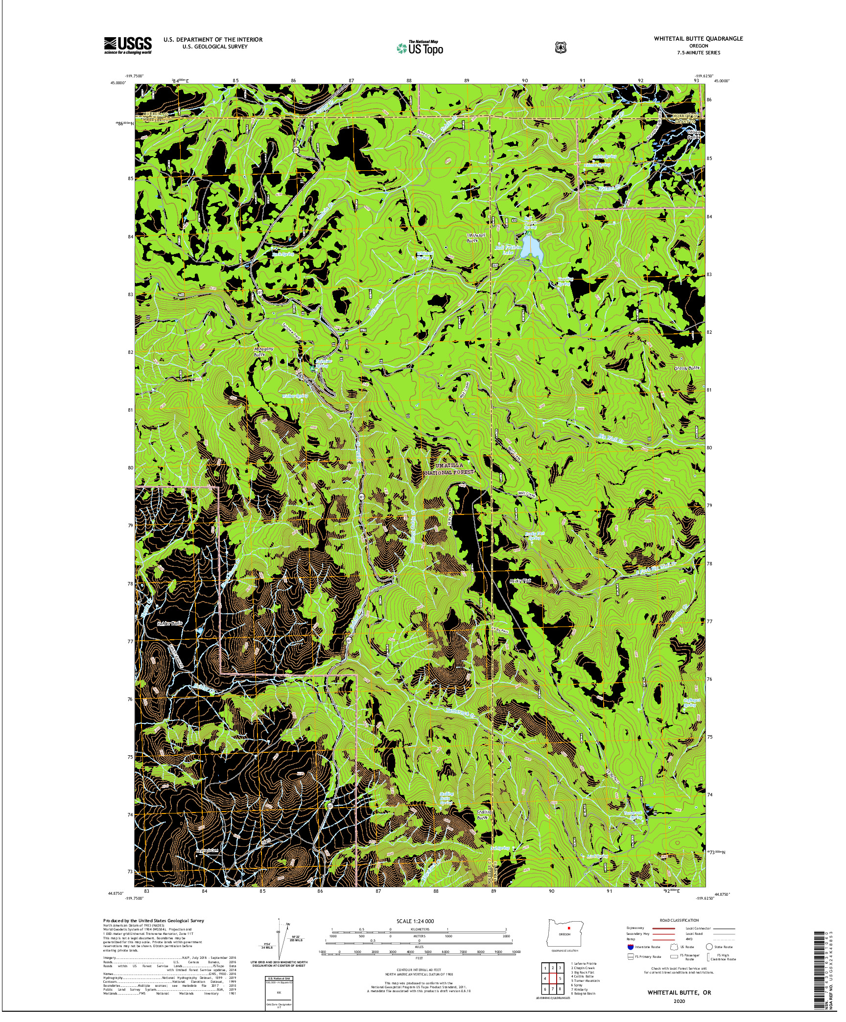 USGS US TOPO 7.5-MINUTE MAP FOR WHITETAIL BUTTE, OR 2020