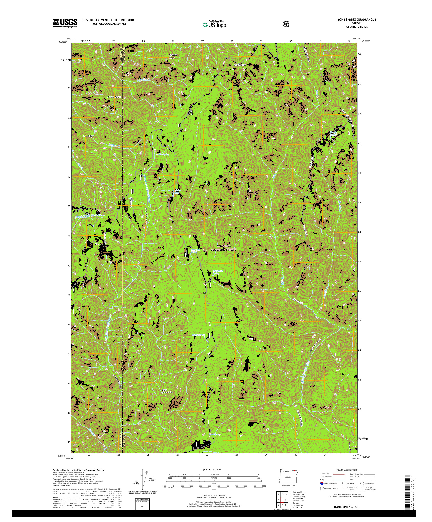 USGS US TOPO 7.5-MINUTE MAP FOR BONE SPRING, OR 2020