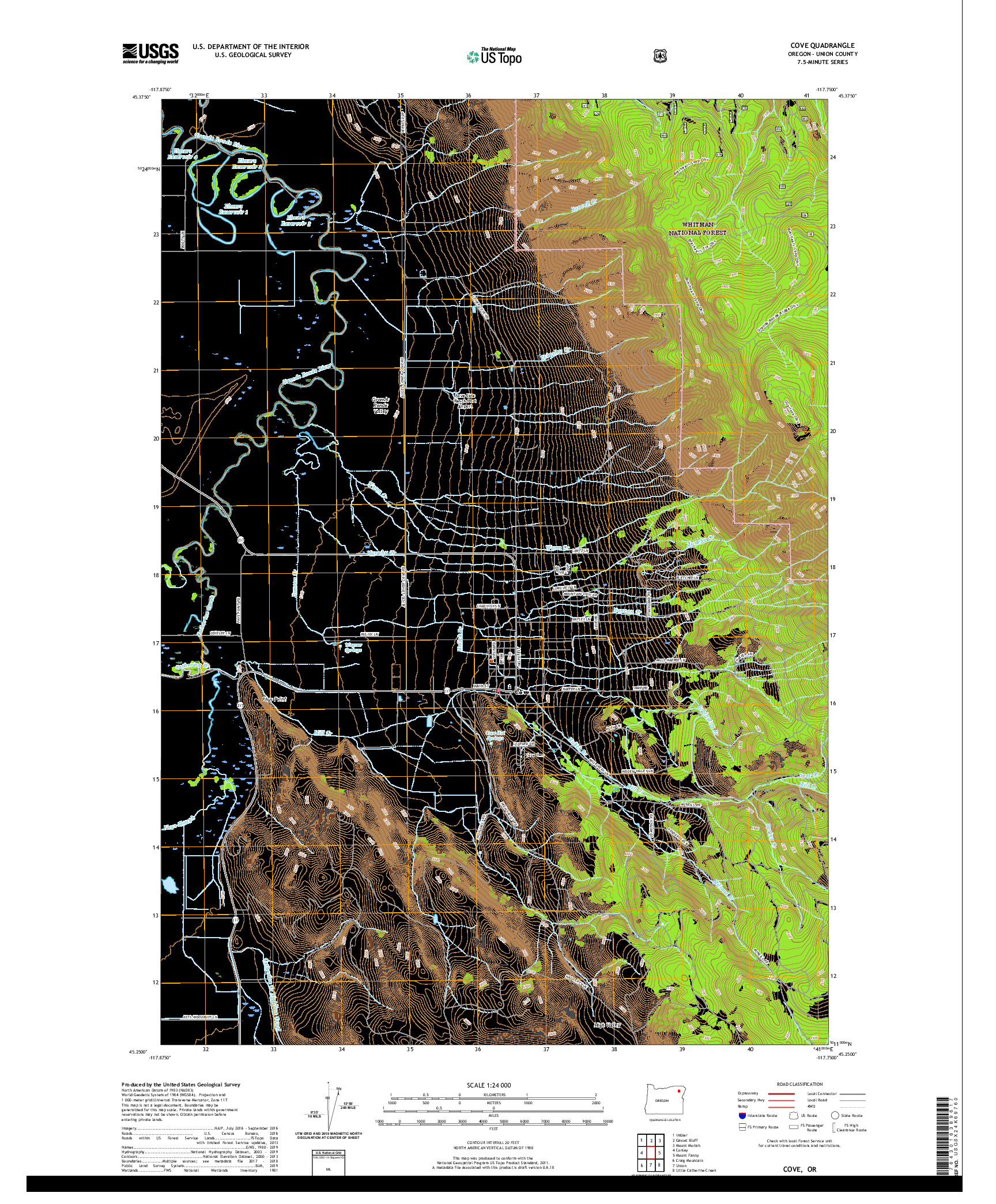 USGS US TOPO 7.5-MINUTE MAP FOR COVE, OR 2020