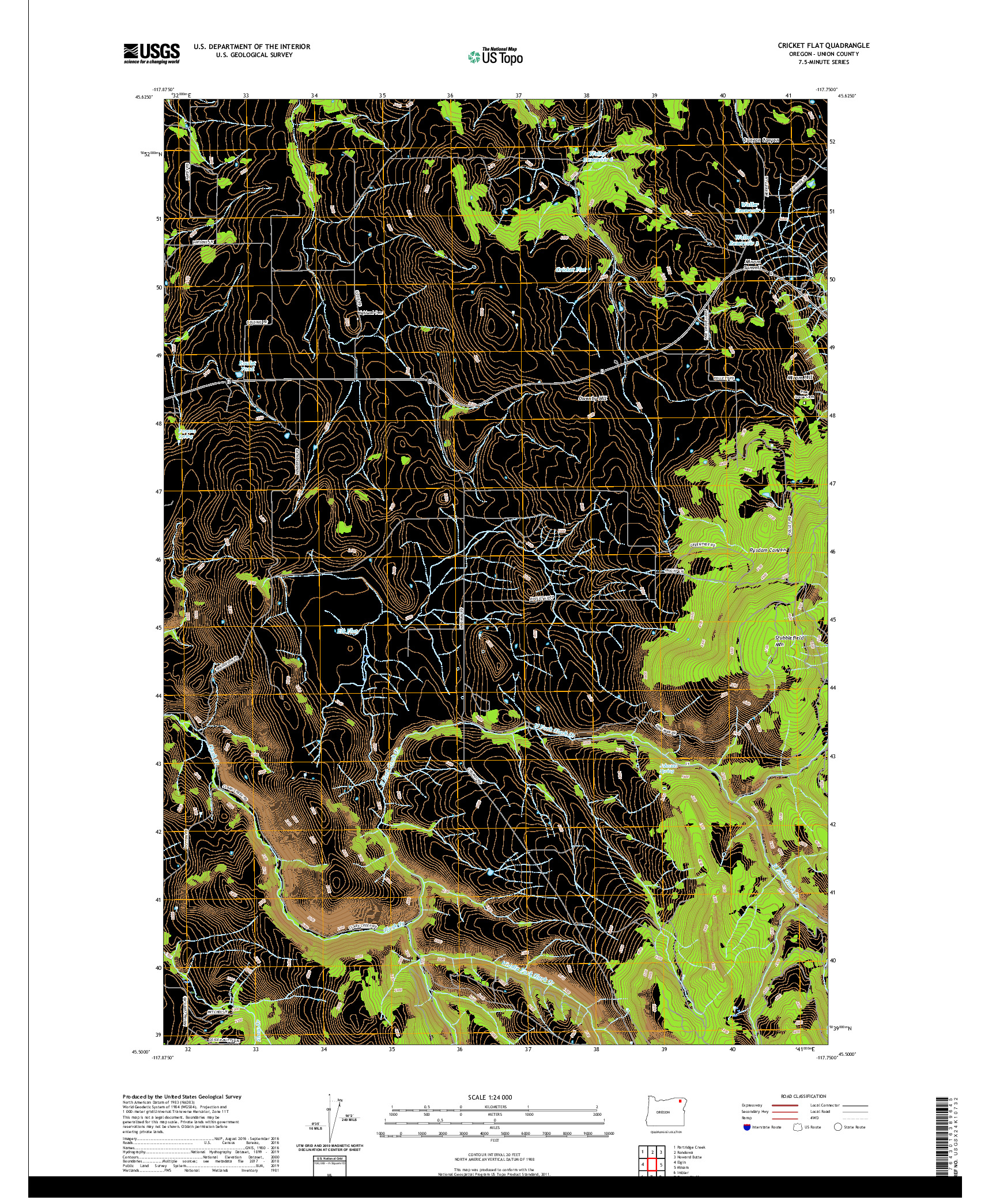 USGS US TOPO 7.5-MINUTE MAP FOR CRICKET FLAT, OR 2020