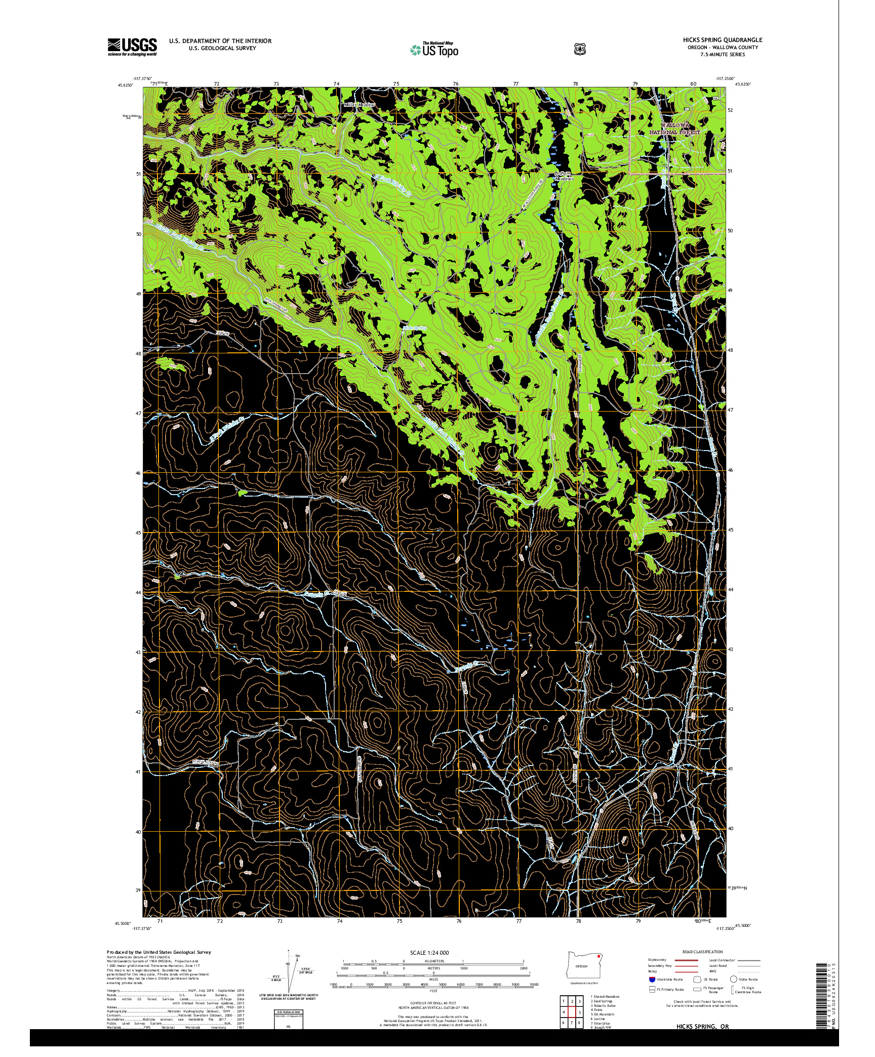 USGS US TOPO 7.5-MINUTE MAP FOR HICKS SPRING, OR 2020
