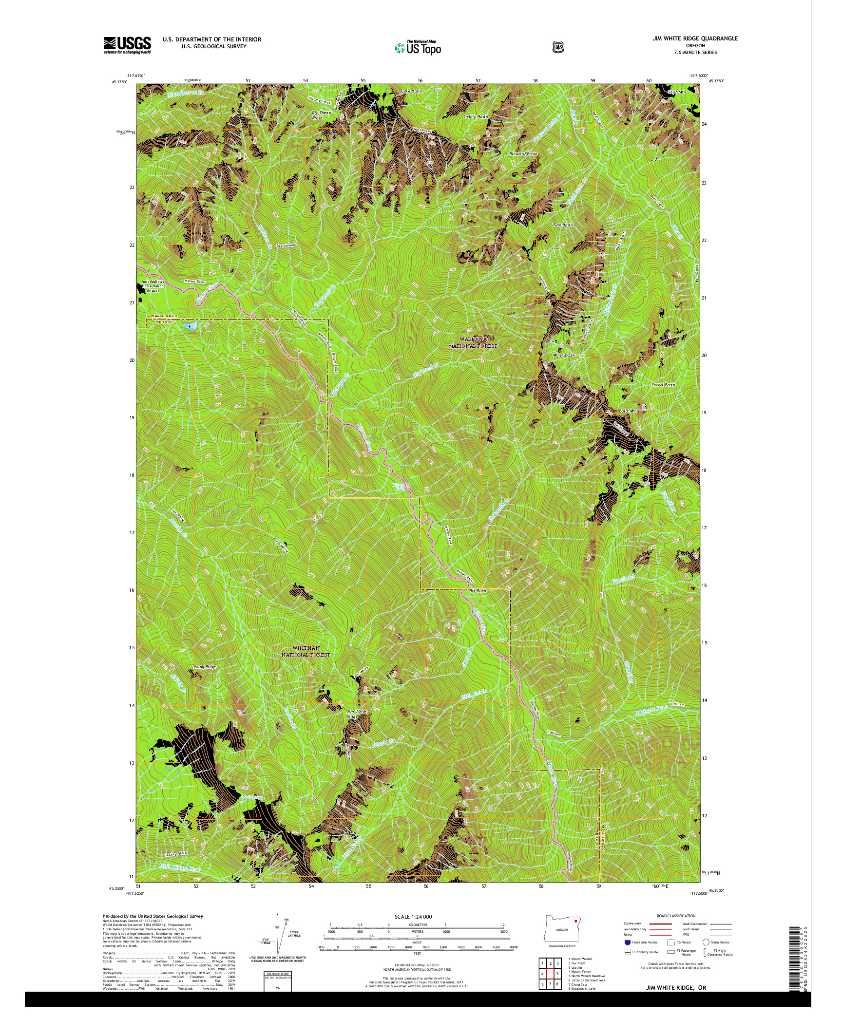 USGS US TOPO 7.5-MINUTE MAP FOR JIM WHITE RIDGE, OR 2020