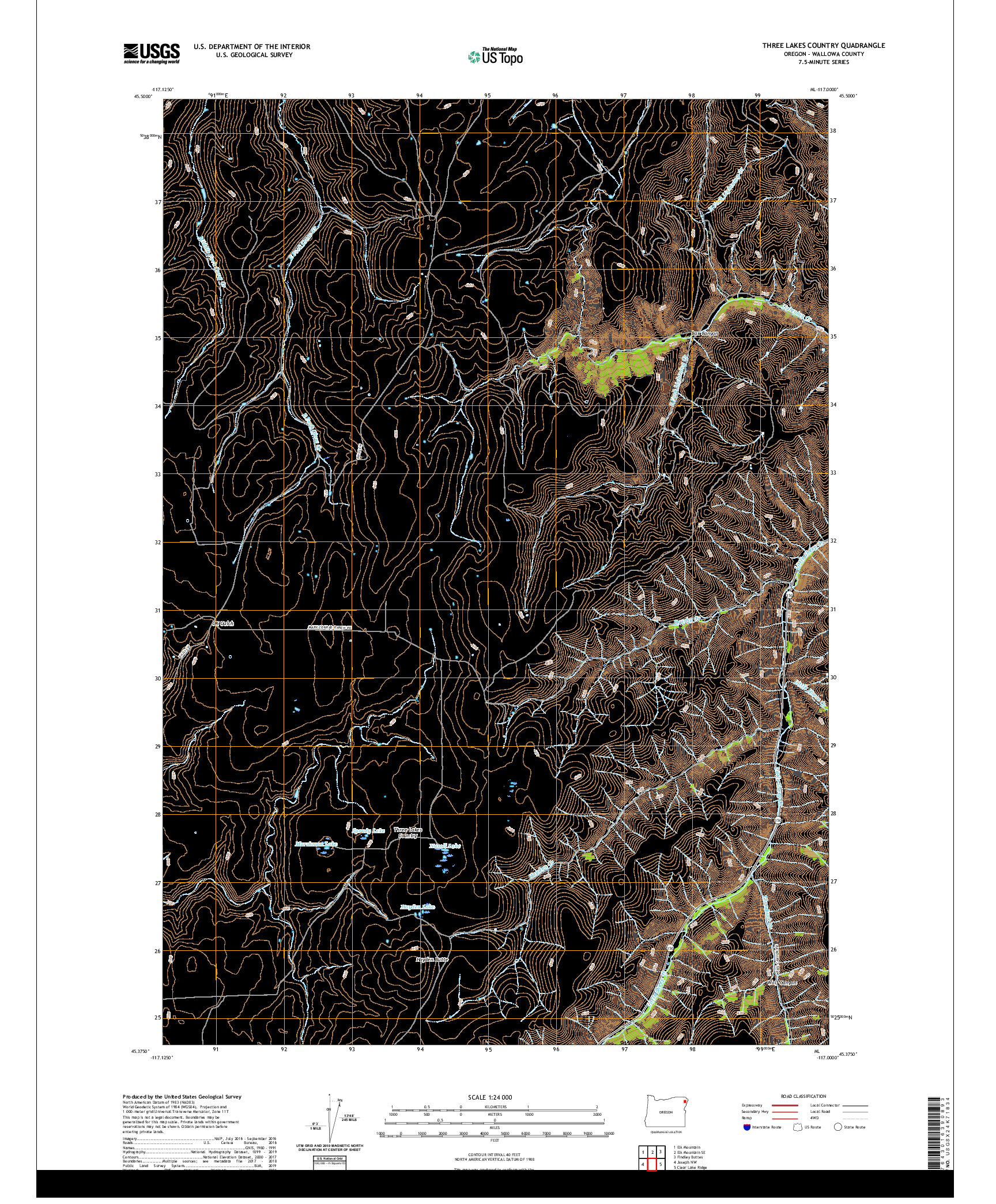 USGS US TOPO 7.5-MINUTE MAP FOR THREE LAKES COUNTRY, OR 2020