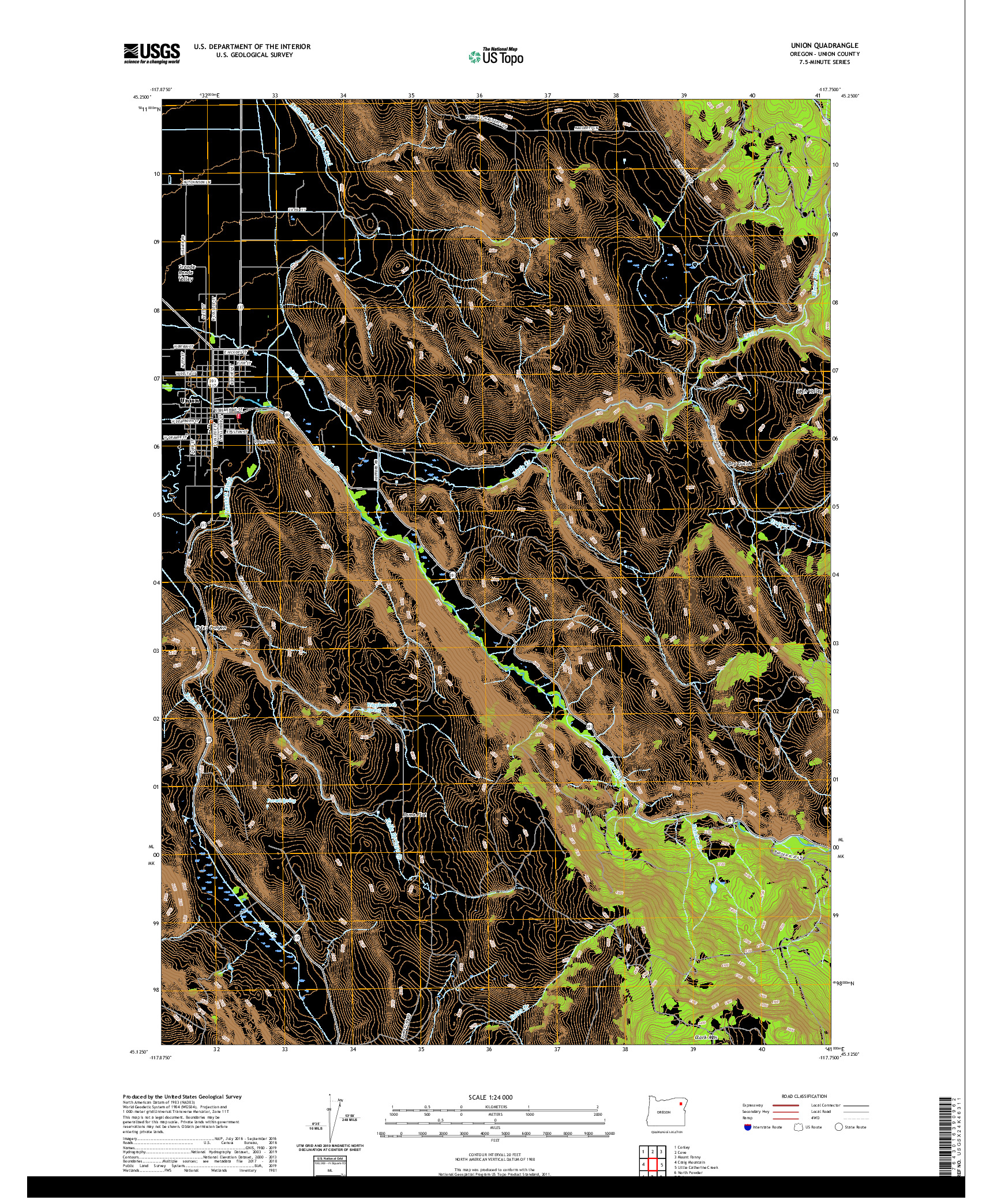 USGS US TOPO 7.5-MINUTE MAP FOR UNION, OR 2020