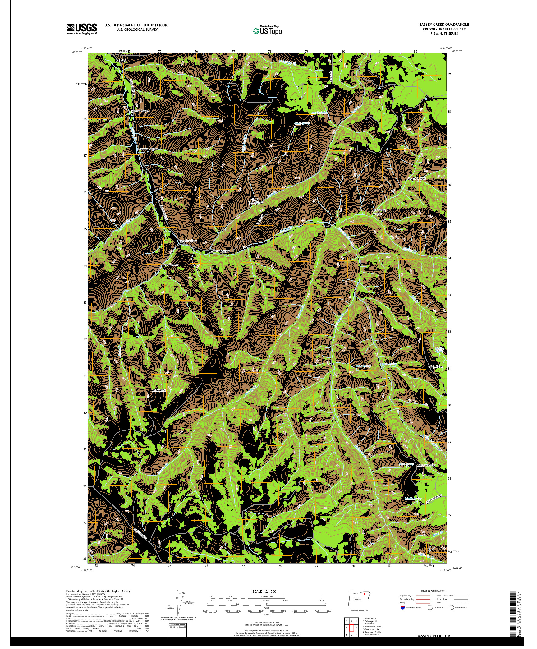 USGS US TOPO 7.5-MINUTE MAP FOR BASSEY CREEK, OR 2020