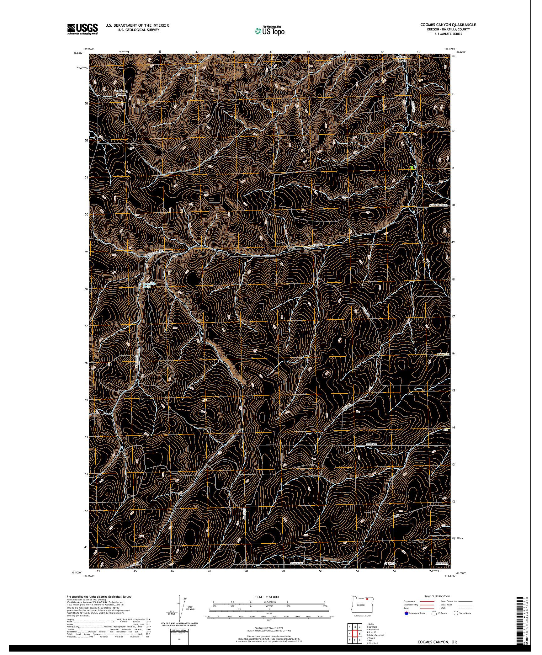 USGS US TOPO 7.5-MINUTE MAP FOR COOMBS CANYON, OR 2020