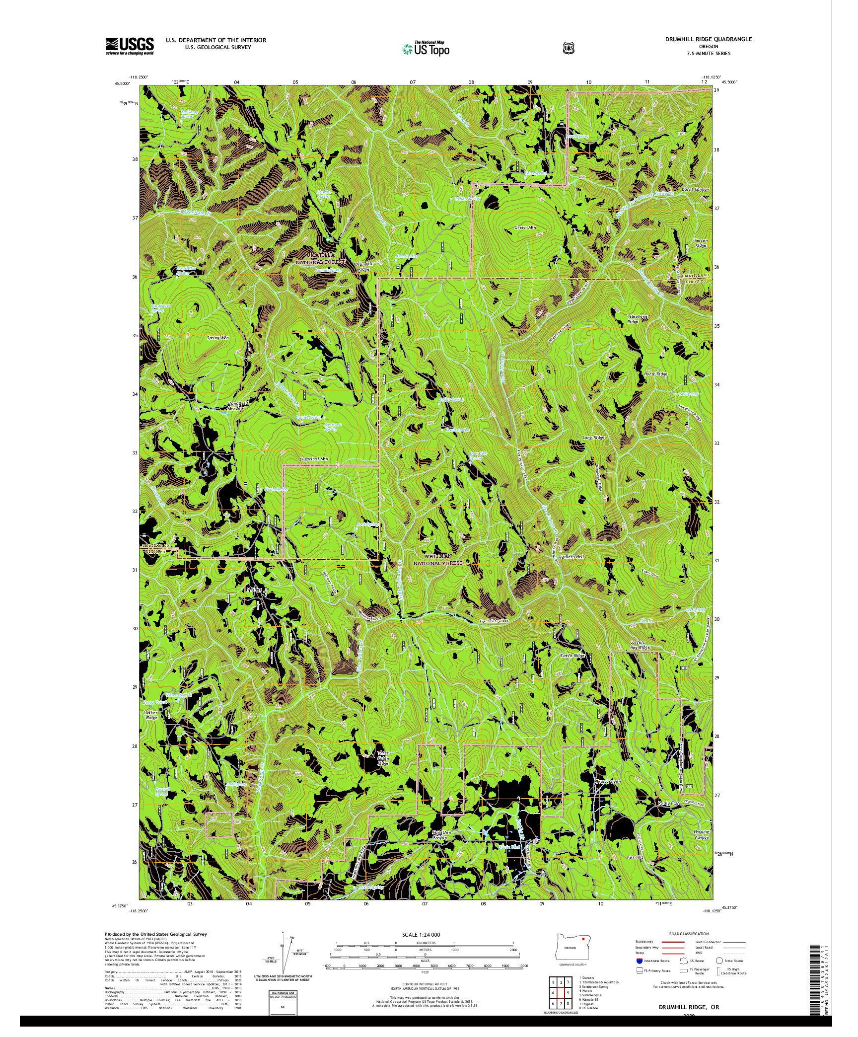 USGS US TOPO 7.5-MINUTE MAP FOR DRUMHILL RIDGE, OR 2020