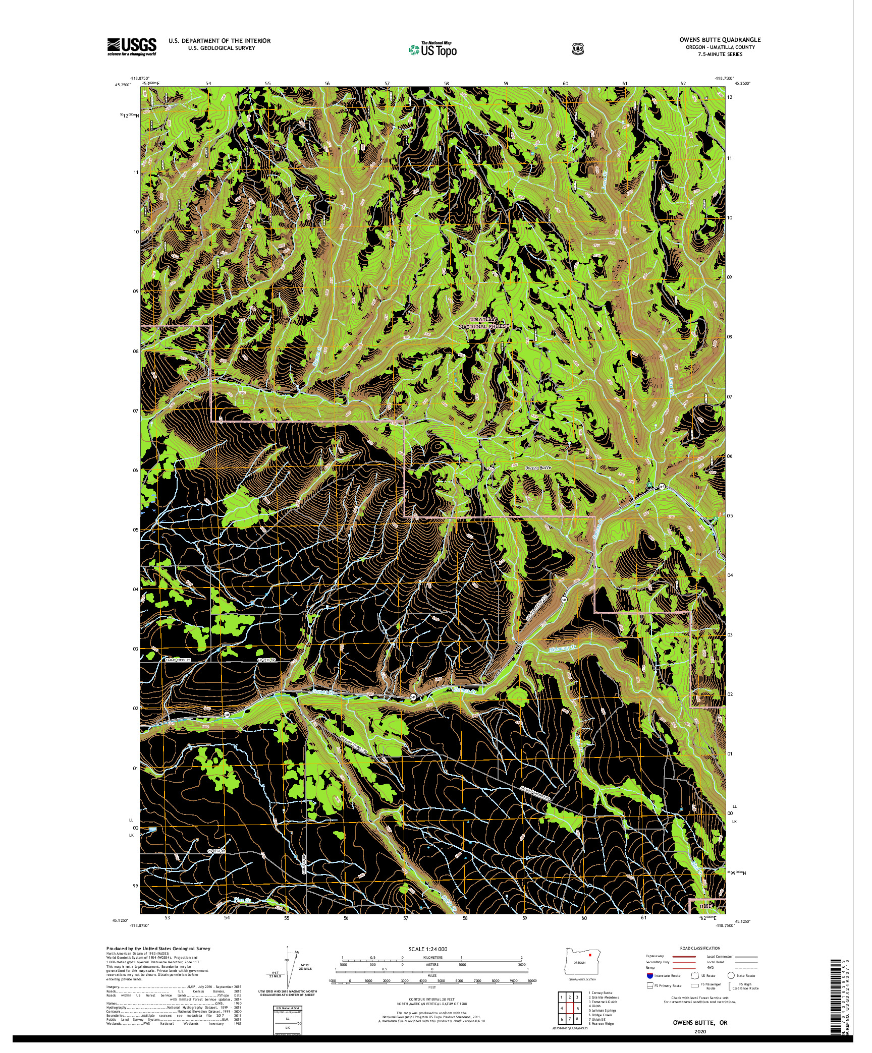 USGS US TOPO 7.5-MINUTE MAP FOR OWENS BUTTE, OR 2020