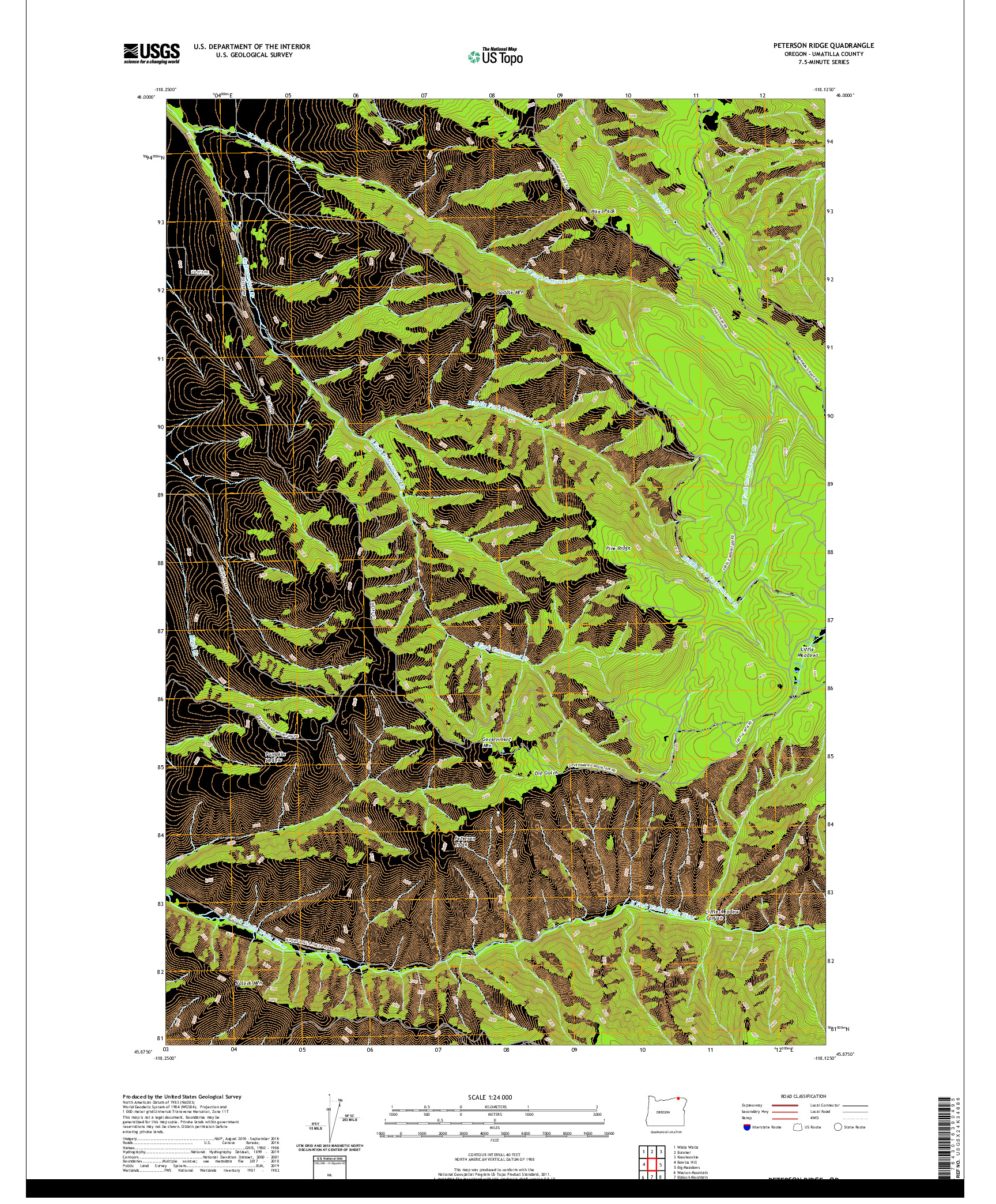 USGS US TOPO 7.5-MINUTE MAP FOR PETERSON RIDGE, OR 2020