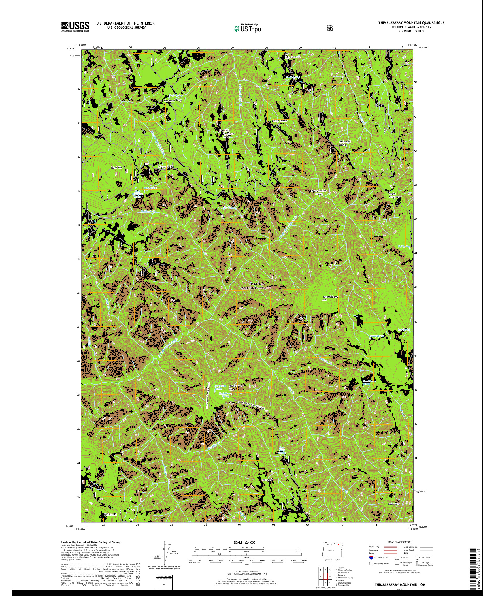 USGS US TOPO 7.5-MINUTE MAP FOR THIMBLEBERRY MOUNTAIN, OR 2020