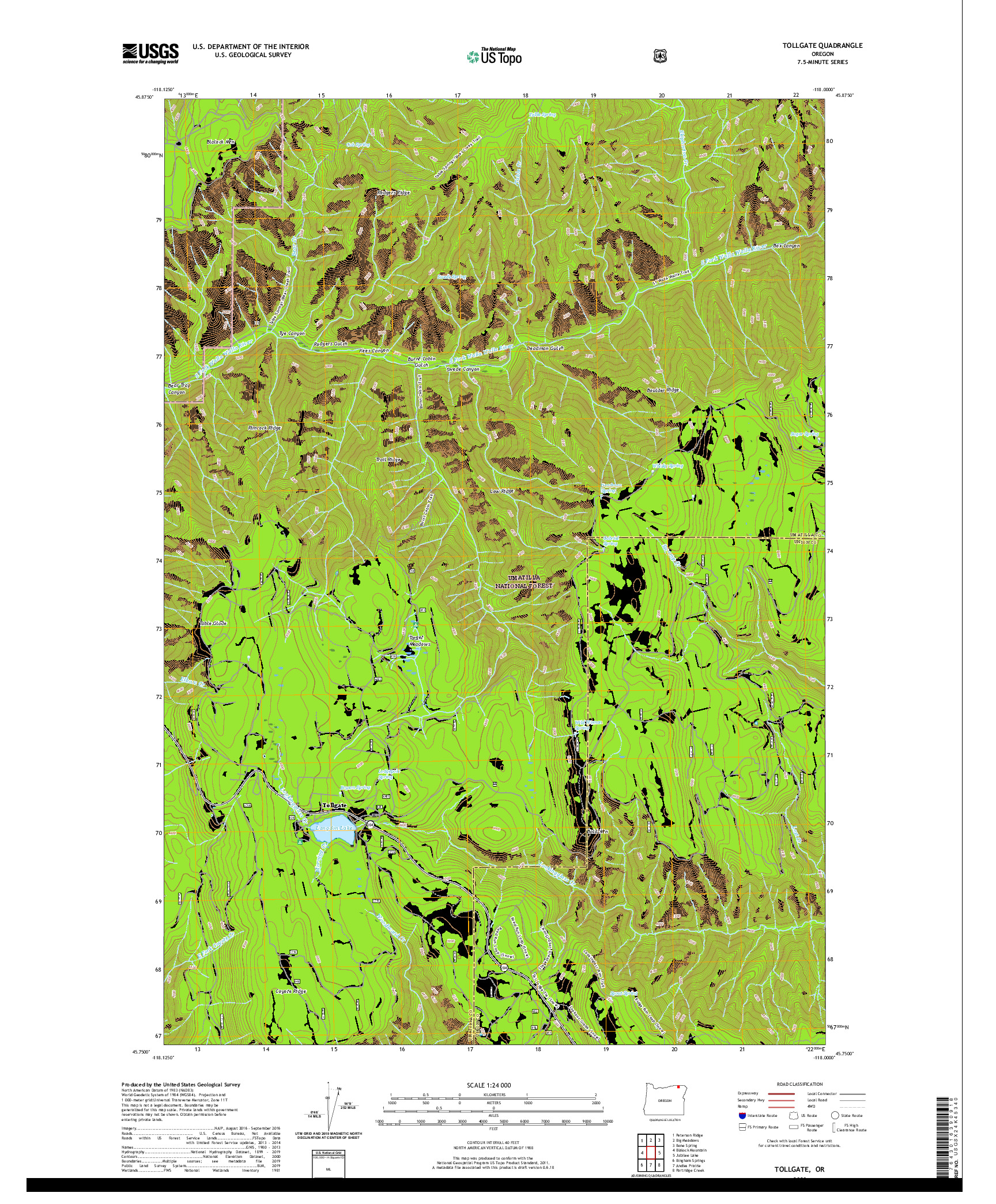 USGS US TOPO 7.5-MINUTE MAP FOR TOLLGATE, OR 2020