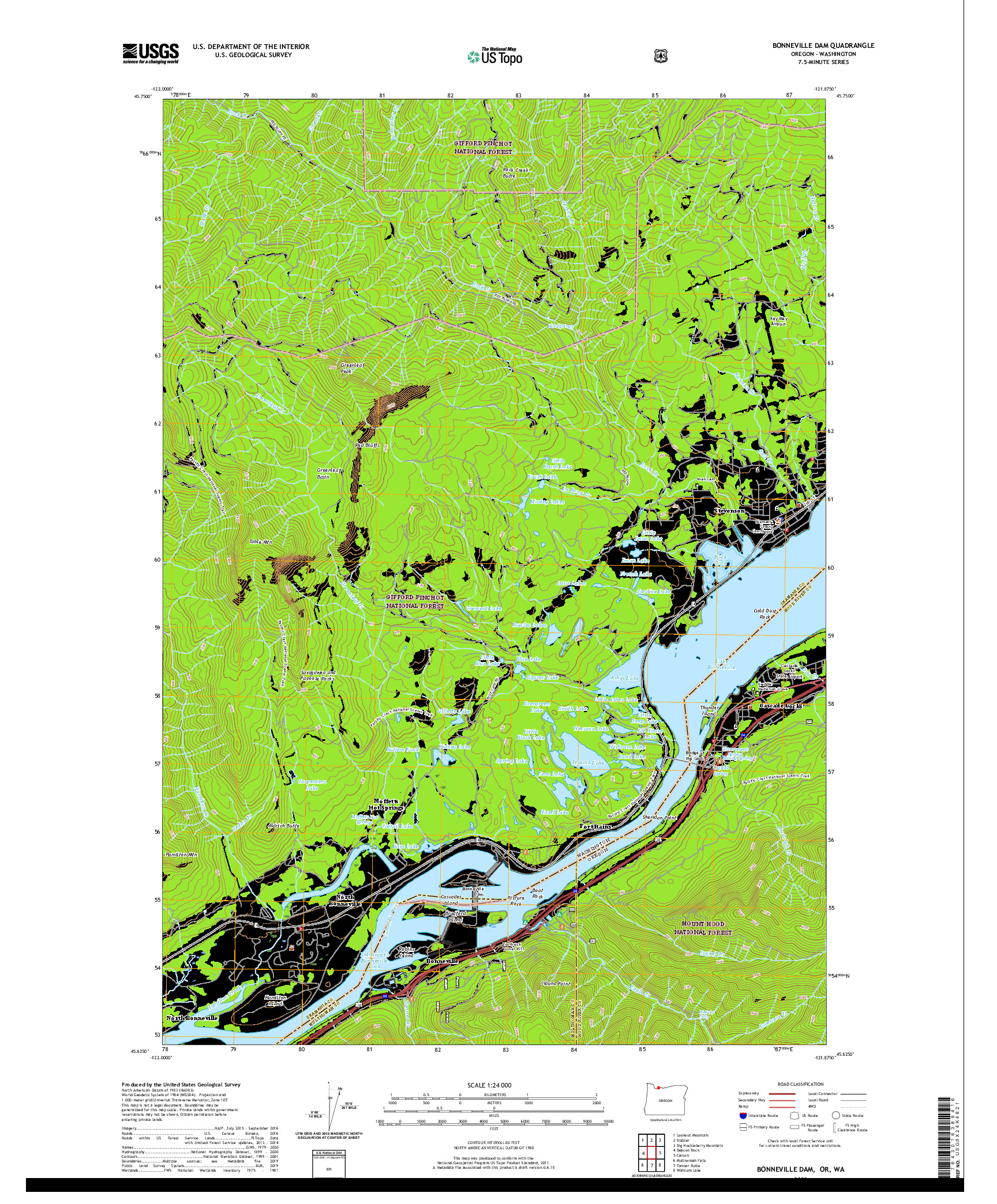 USGS US TOPO 7.5-MINUTE MAP FOR BONNEVILLE DAM, OR,WA 2020