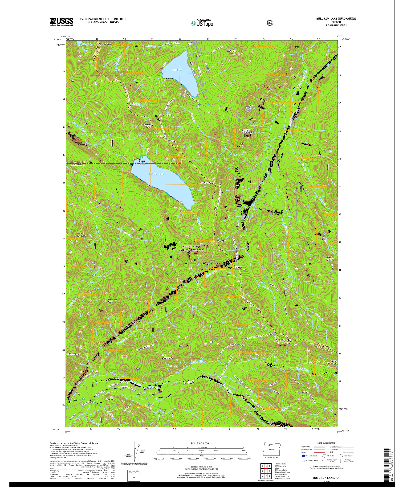 USGS US TOPO 7.5-MINUTE MAP FOR BULL RUN LAKE, OR 2020