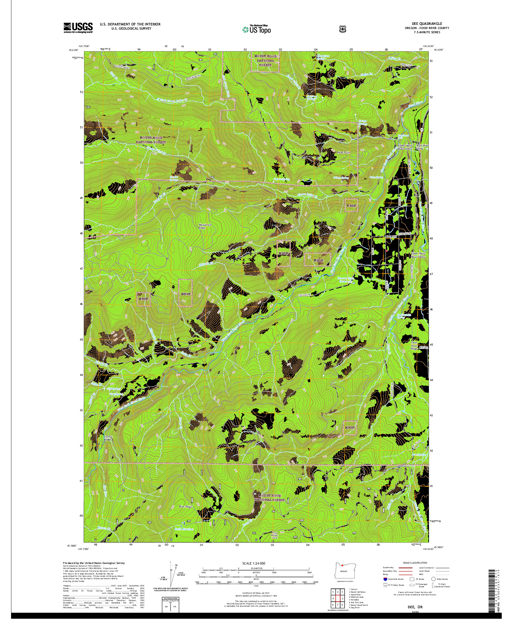 USGS US TOPO 7.5-MINUTE MAP FOR DEE, OR 2020