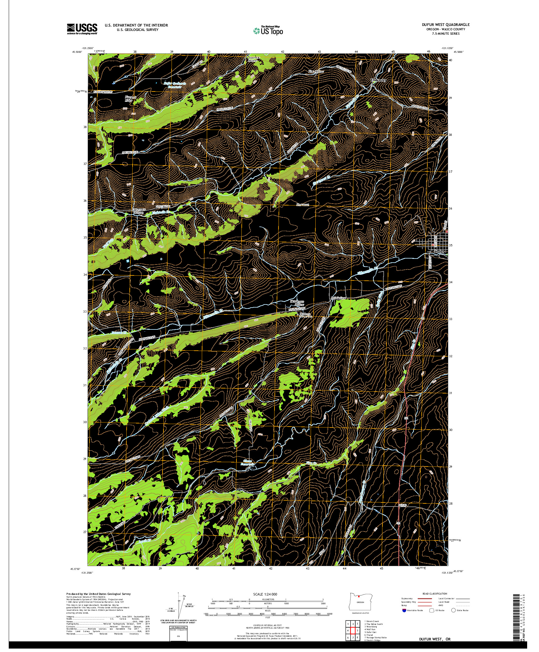 USGS US TOPO 7.5-MINUTE MAP FOR DUFUR WEST, OR 2020