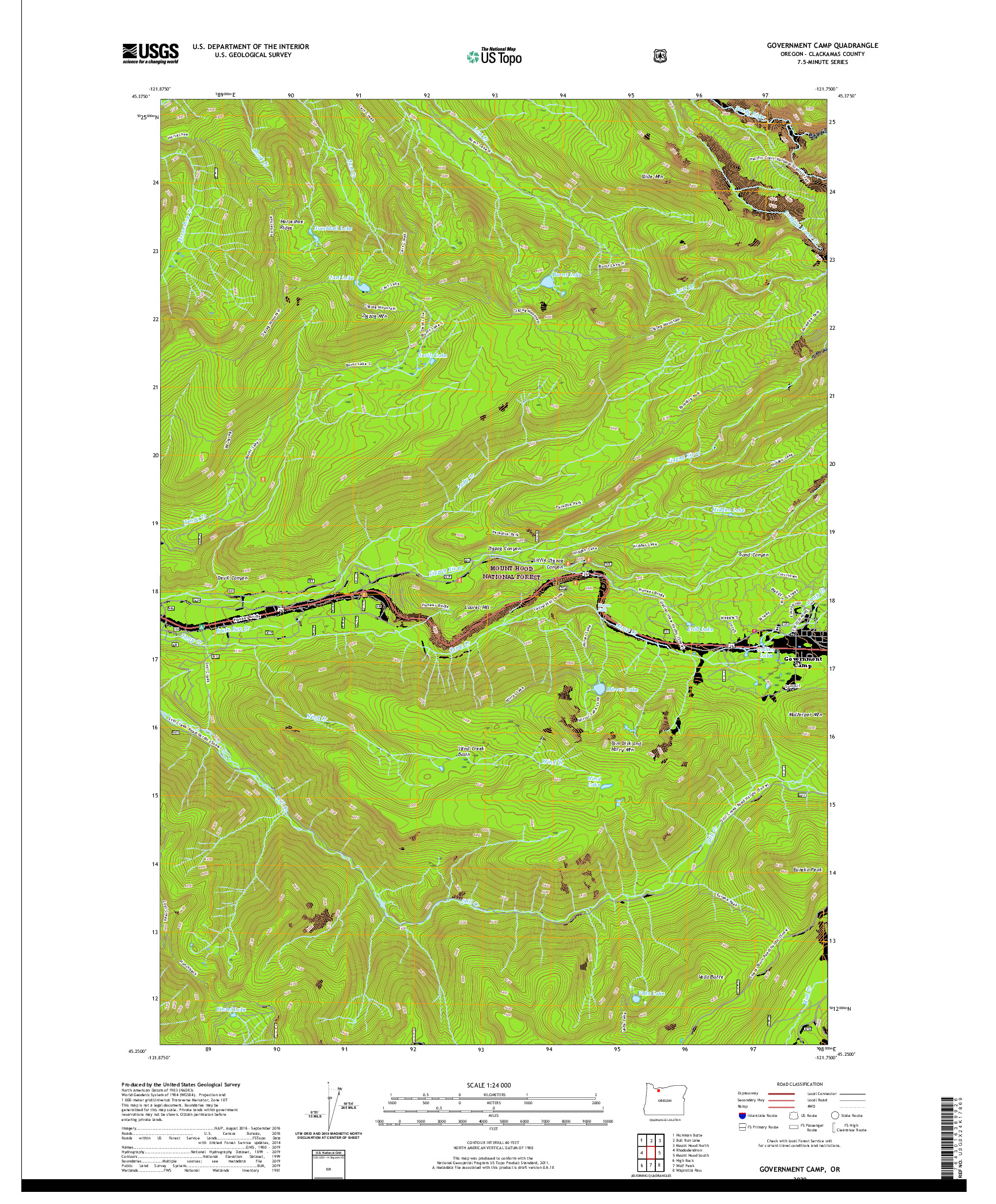 USGS US TOPO 7.5-MINUTE MAP FOR GOVERNMENT CAMP, OR 2020