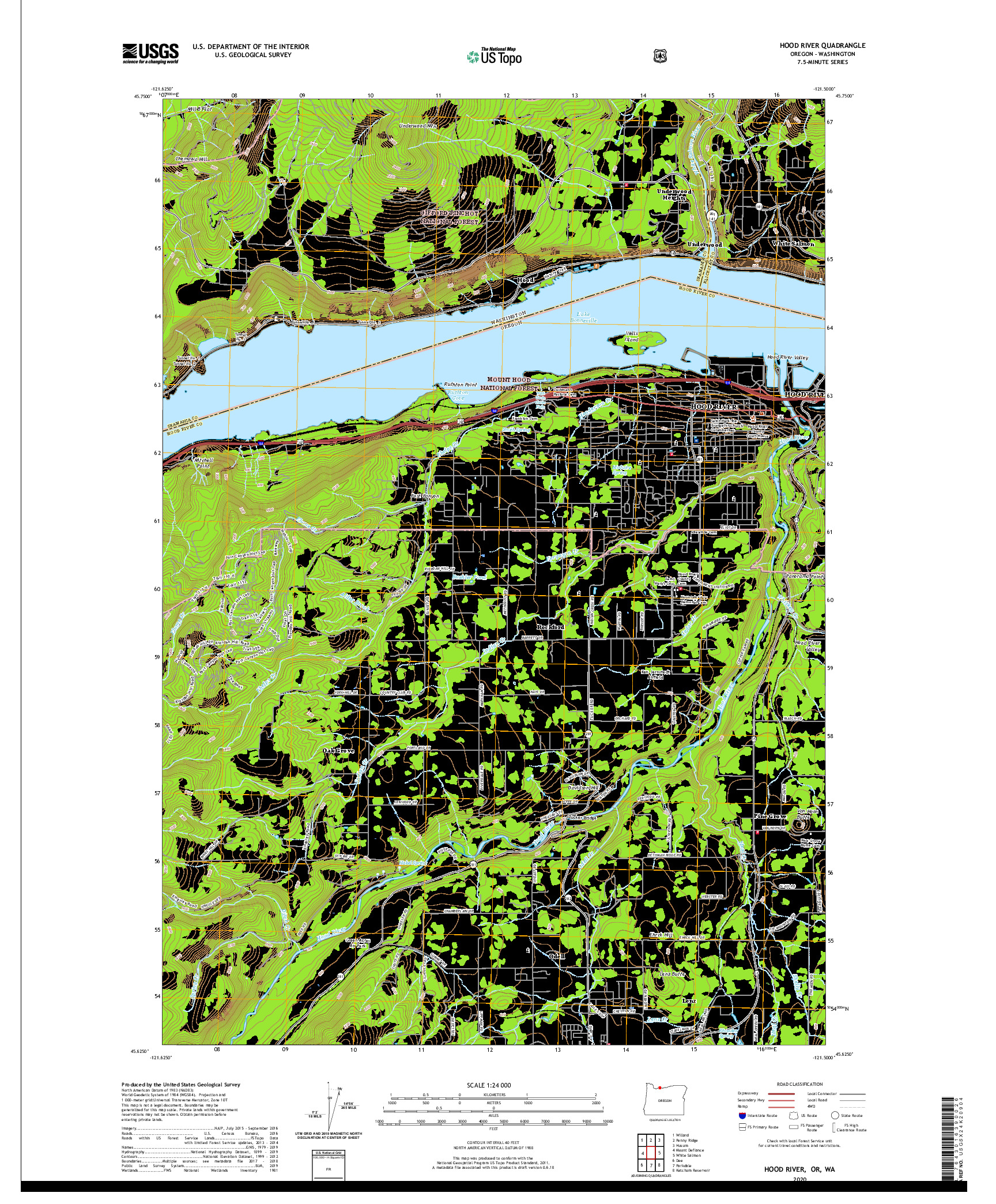 USGS US TOPO 7.5-MINUTE MAP FOR HOOD RIVER, OR,WA 2020