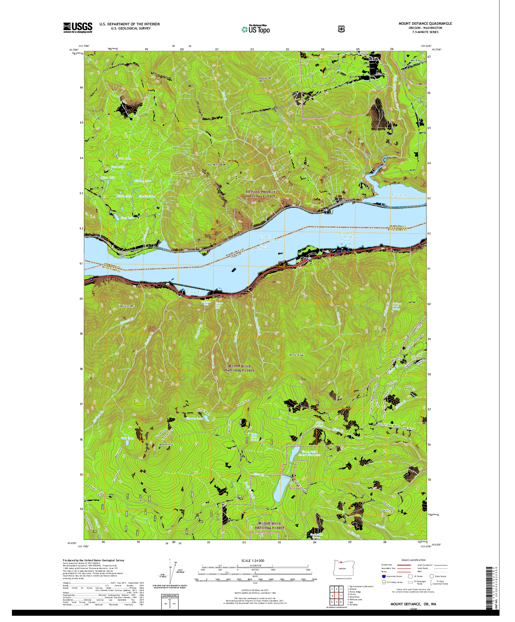 USGS US TOPO 7.5-MINUTE MAP FOR MOUNT DEFIANCE, OR,WA 2020