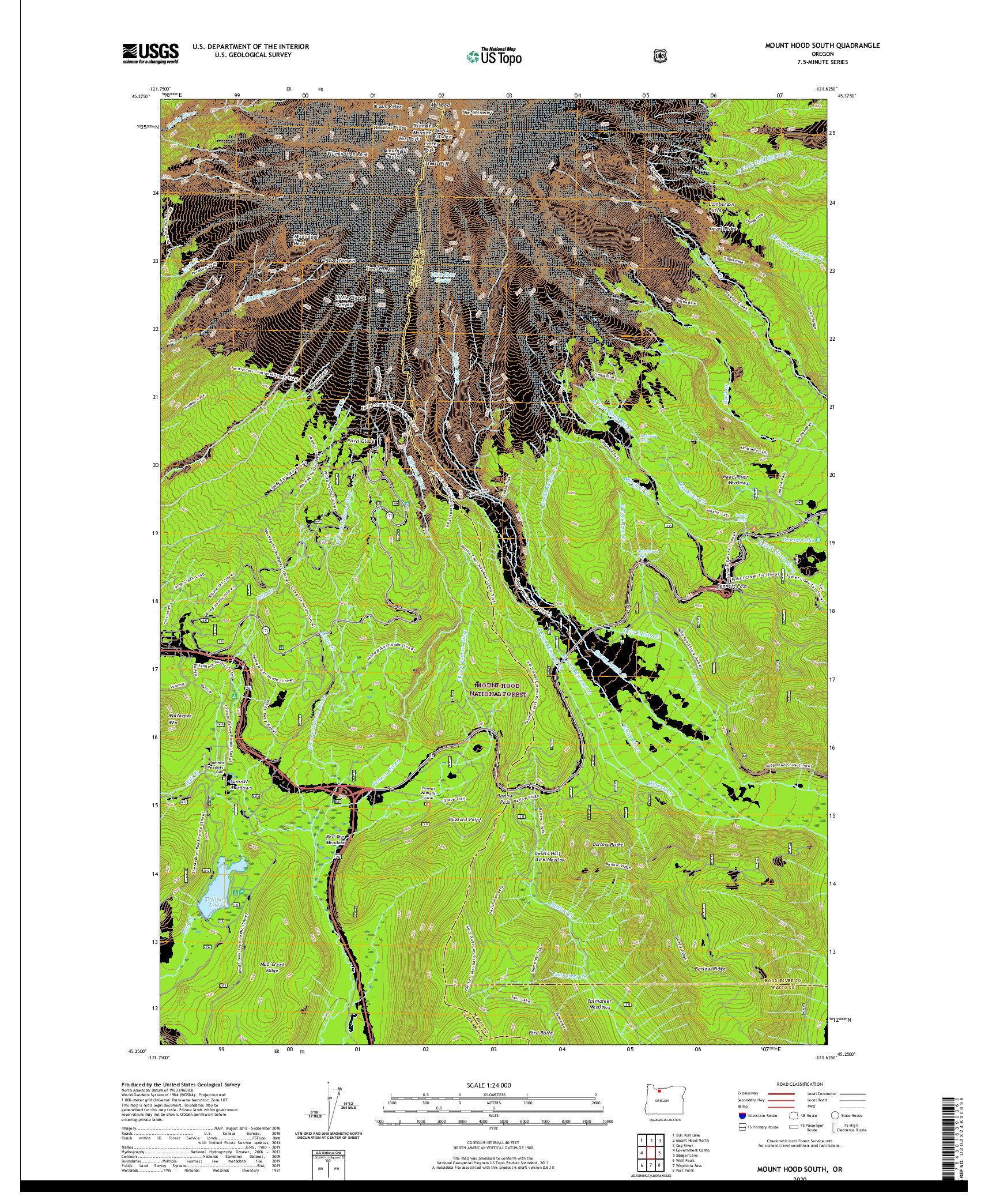 USGS US TOPO 7.5-MINUTE MAP FOR MOUNT HOOD SOUTH, OR 2020