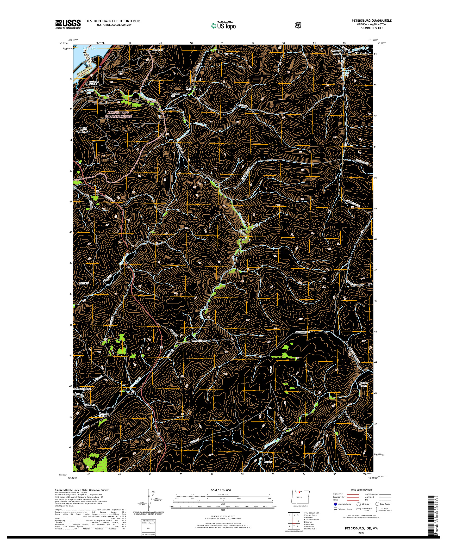 USGS US TOPO 7.5-MINUTE MAP FOR PETERSBURG, OR,WA 2020