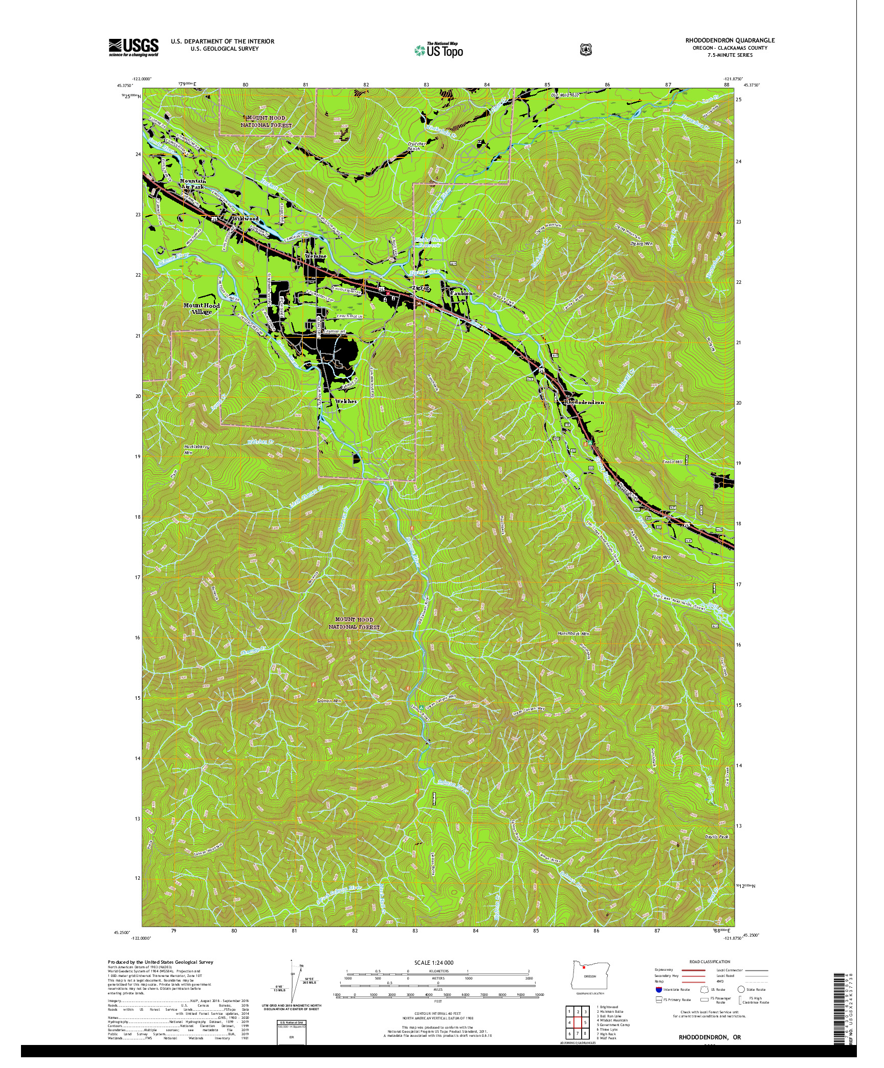 USGS US TOPO 7.5-MINUTE MAP FOR RHODODENDRON, OR 2020