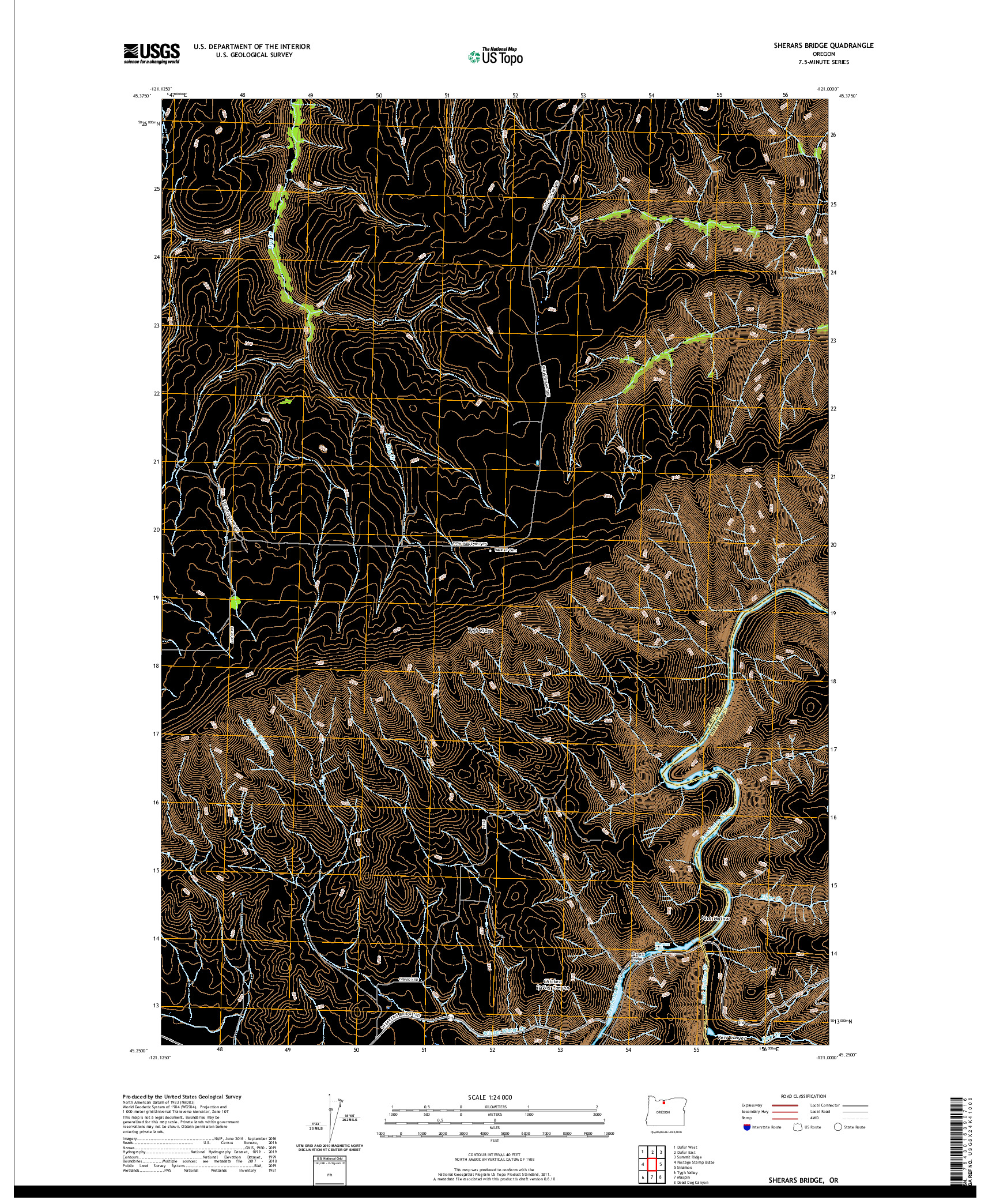 USGS US TOPO 7.5-MINUTE MAP FOR SHERARS BRIDGE, OR 2020