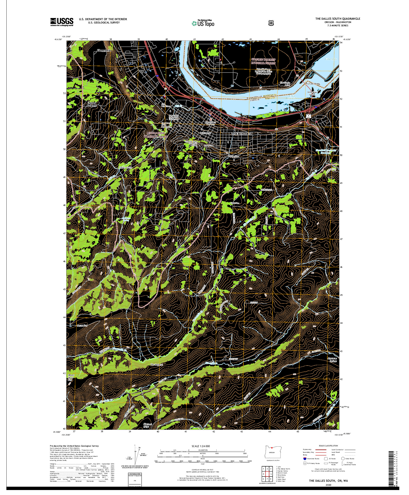 USGS US TOPO 7.5-MINUTE MAP FOR THE DALLES SOUTH, OR,WA 2020