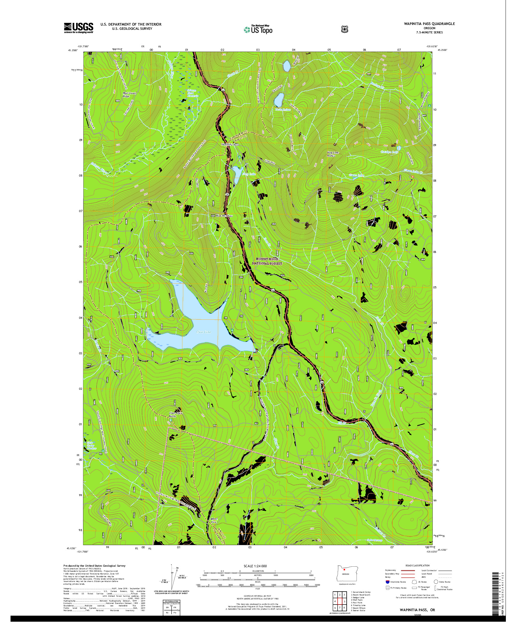 USGS US TOPO 7.5-MINUTE MAP FOR WAPINITIA PASS, OR 2020