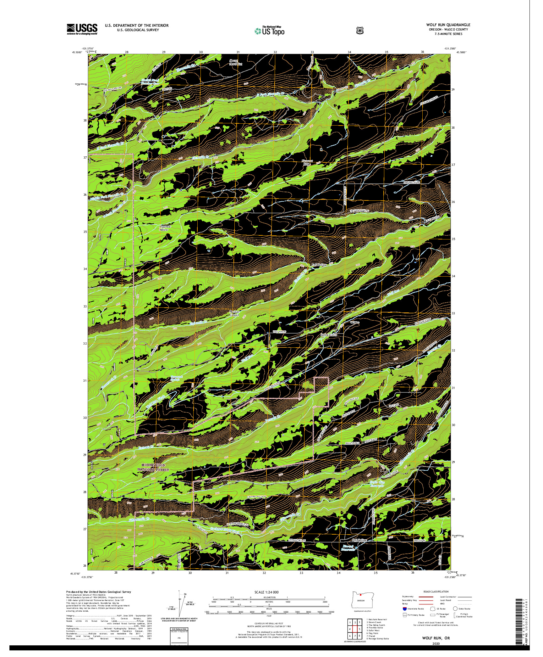 USGS US TOPO 7.5-MINUTE MAP FOR WOLF RUN, OR 2020