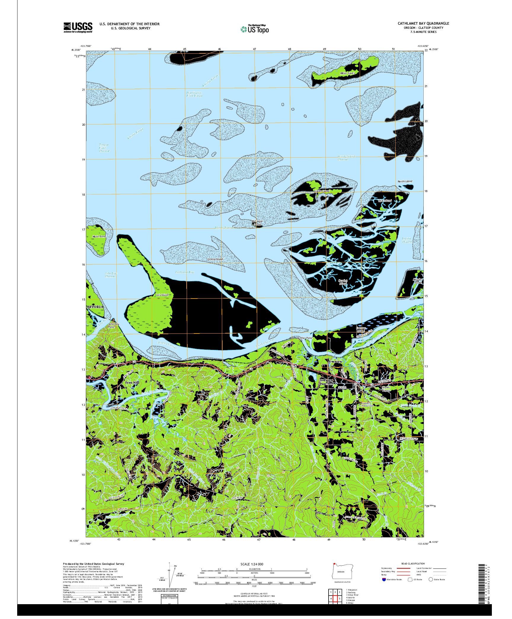 USGS US TOPO 7.5-MINUTE MAP FOR CATHLAMET BAY, OR 2020