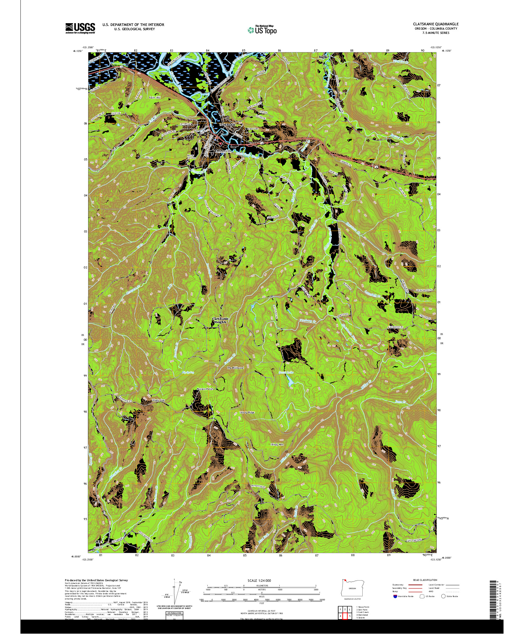 USGS US TOPO 7.5-MINUTE MAP FOR CLATSKANIE, OR 2020