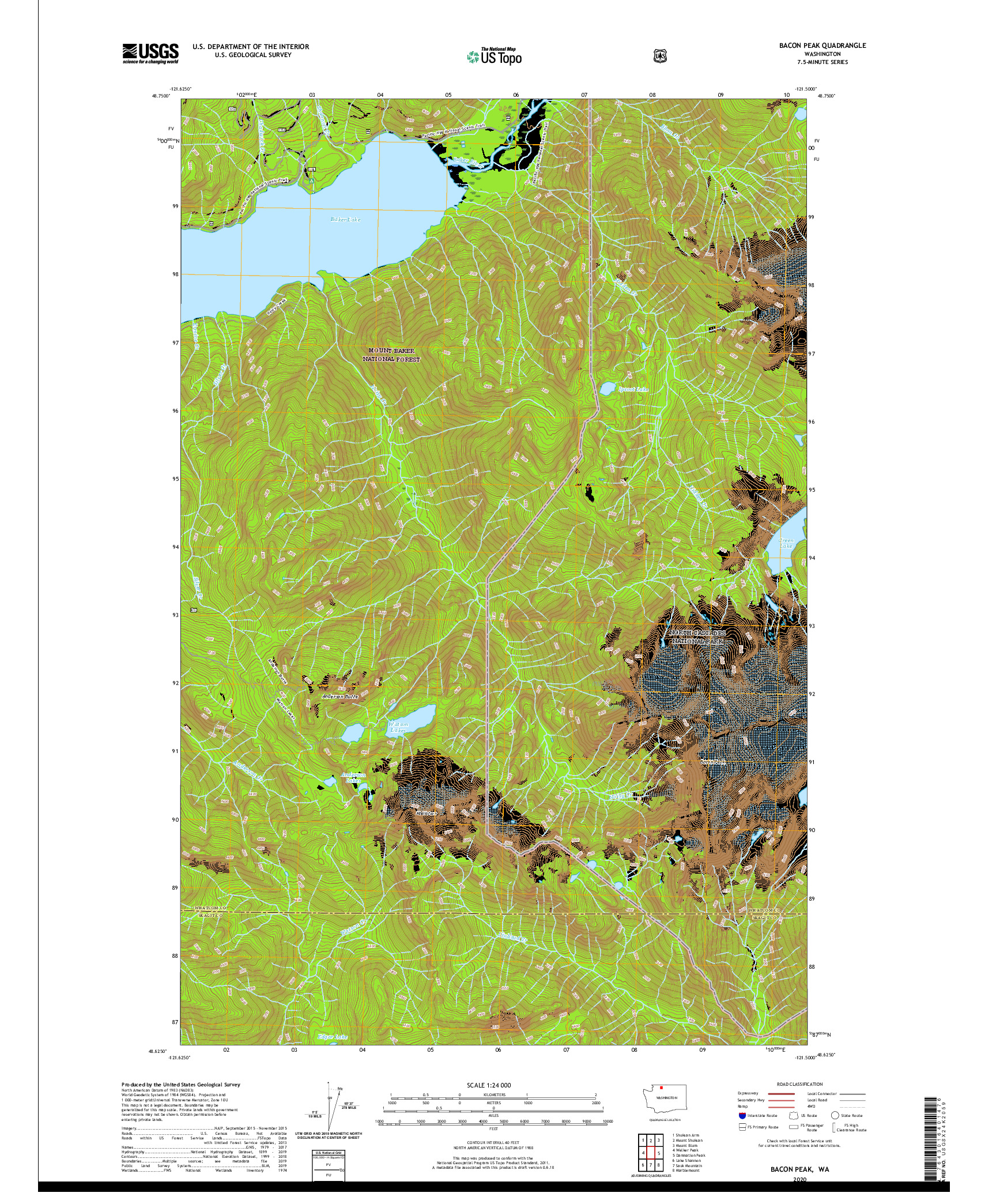 USGS US TOPO 7.5-MINUTE MAP FOR BACON PEAK, WA 2020