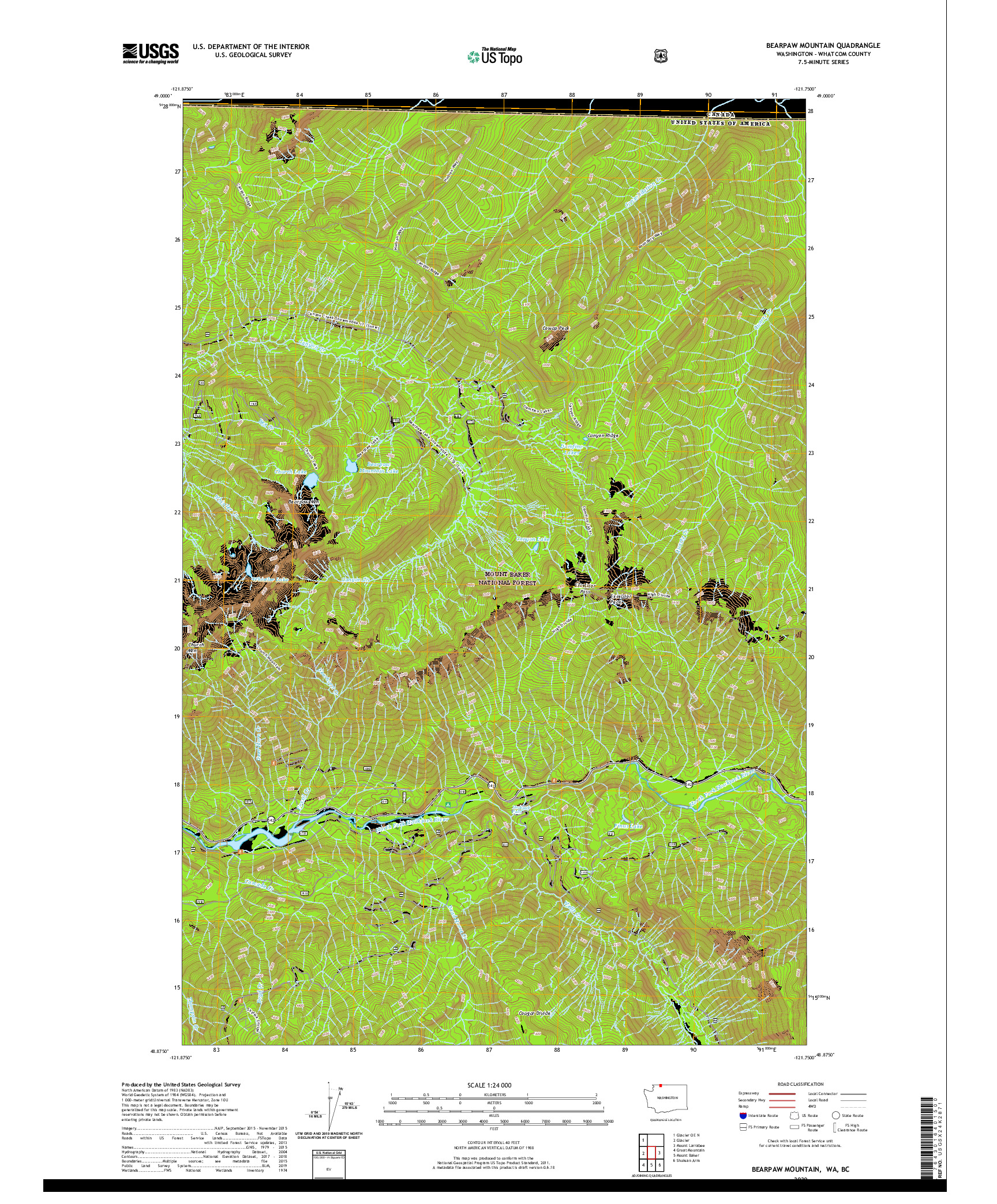 USGS US TOPO 7.5-MINUTE MAP FOR BEARPAW MOUNTAIN, WA,BC 2020